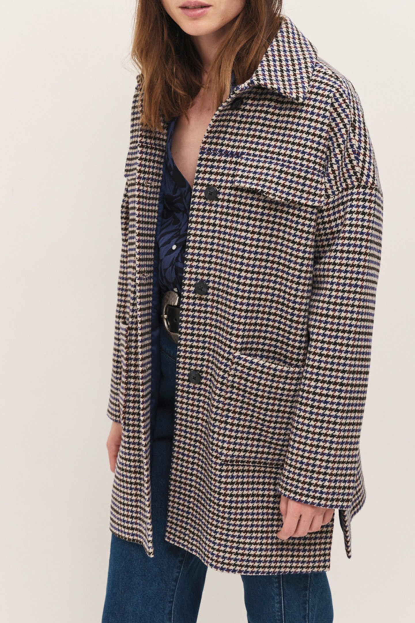 DOMINO - SANDCASTLE WOOL COAT WITH HOUNDSTOOTH PATTERN 1