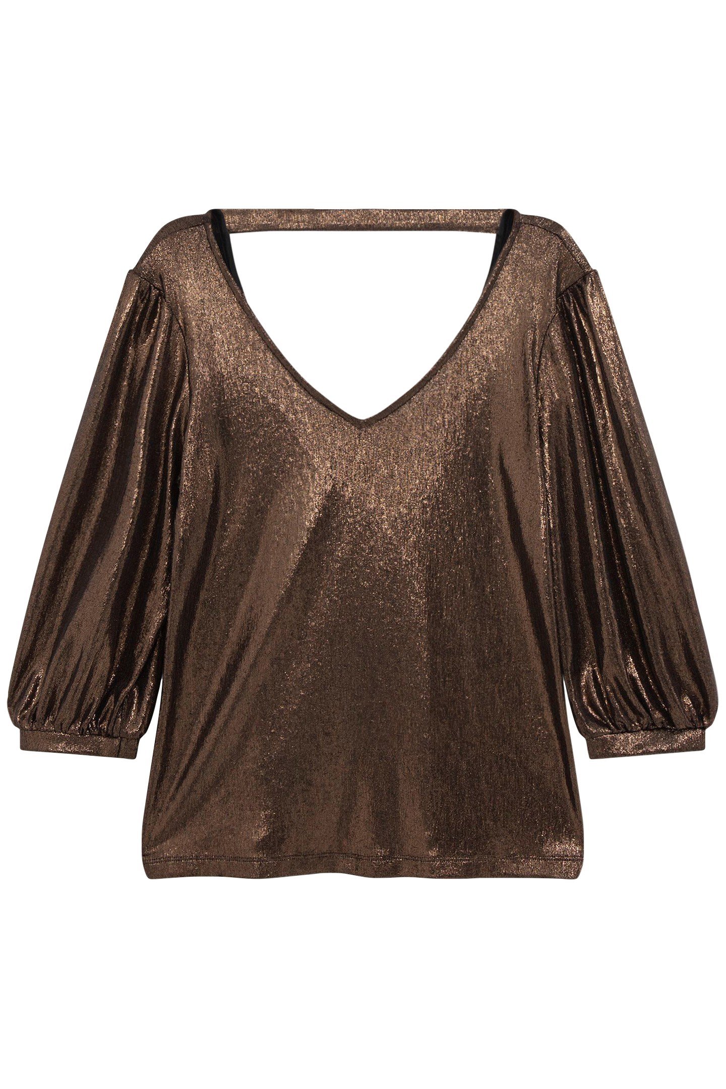 MABEL - CHOCOLATE LAMÉ KNIT T-SHIRT, REVERSIBLE FRONT/BACK 1