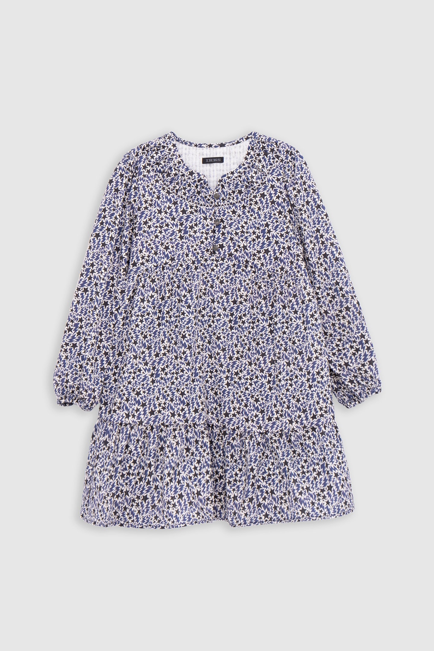 GIRL’S ECRU ORGANIC COTTON LIGHTNING-STARS PRINT DRESS 1