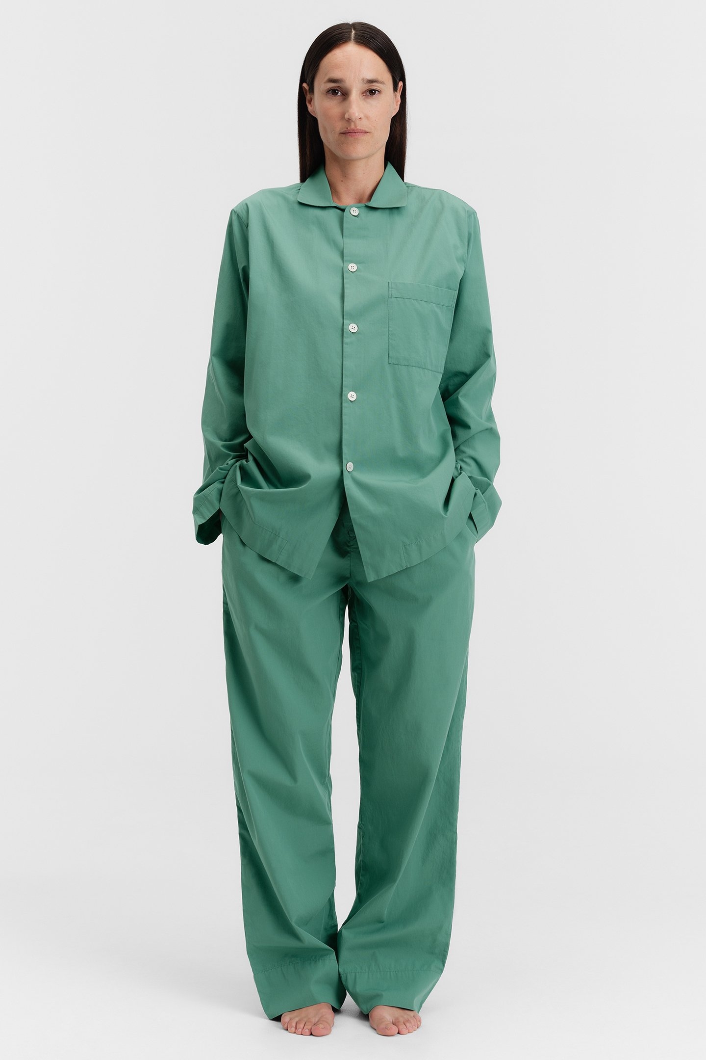 UNISEX POPLIN PYJAMAS SHIRT VINTAGE GREEN 2