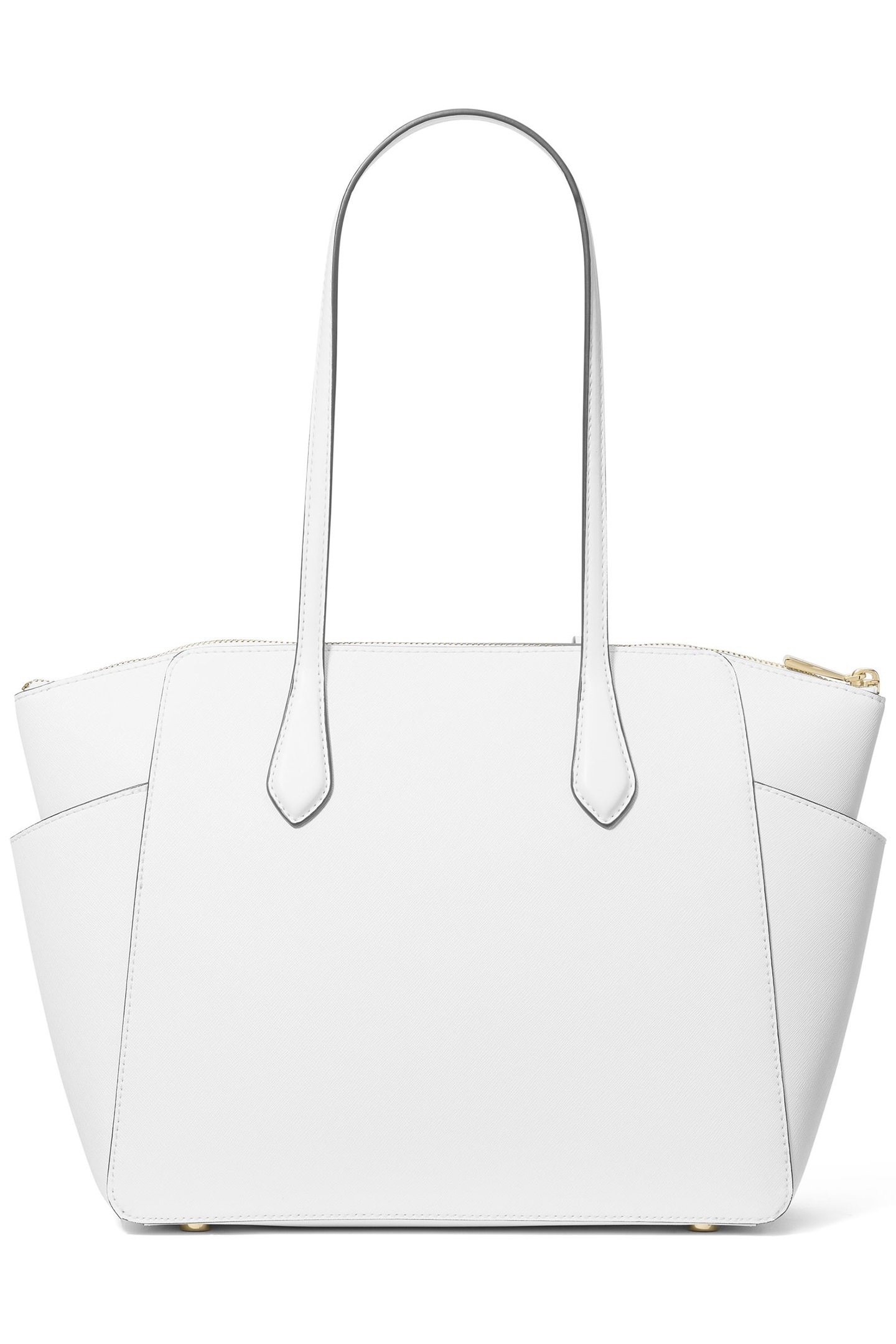 MEDIUM LEATHER TOP ZIP BUCKET MESSENGER BAG IN WHITE 3