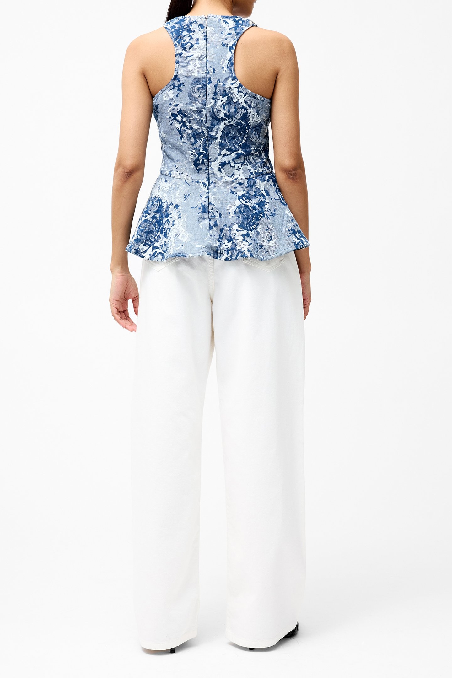 CHARLOTTE JACQUARD PEPLUM TOP LIGHT WASH 3