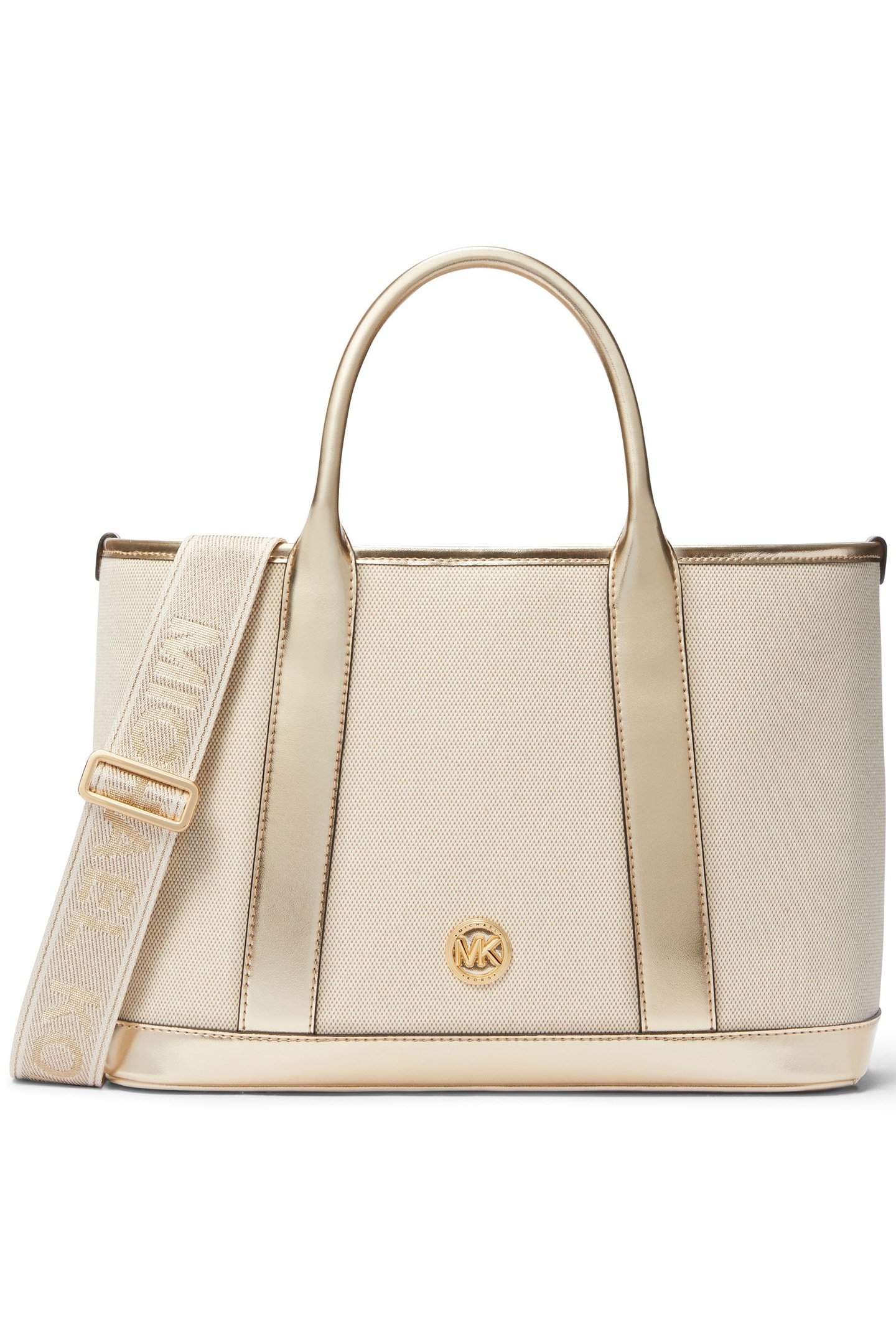 MEDIUM LEATHER SATCHEL BAG IN CREAM AND GOLD 1