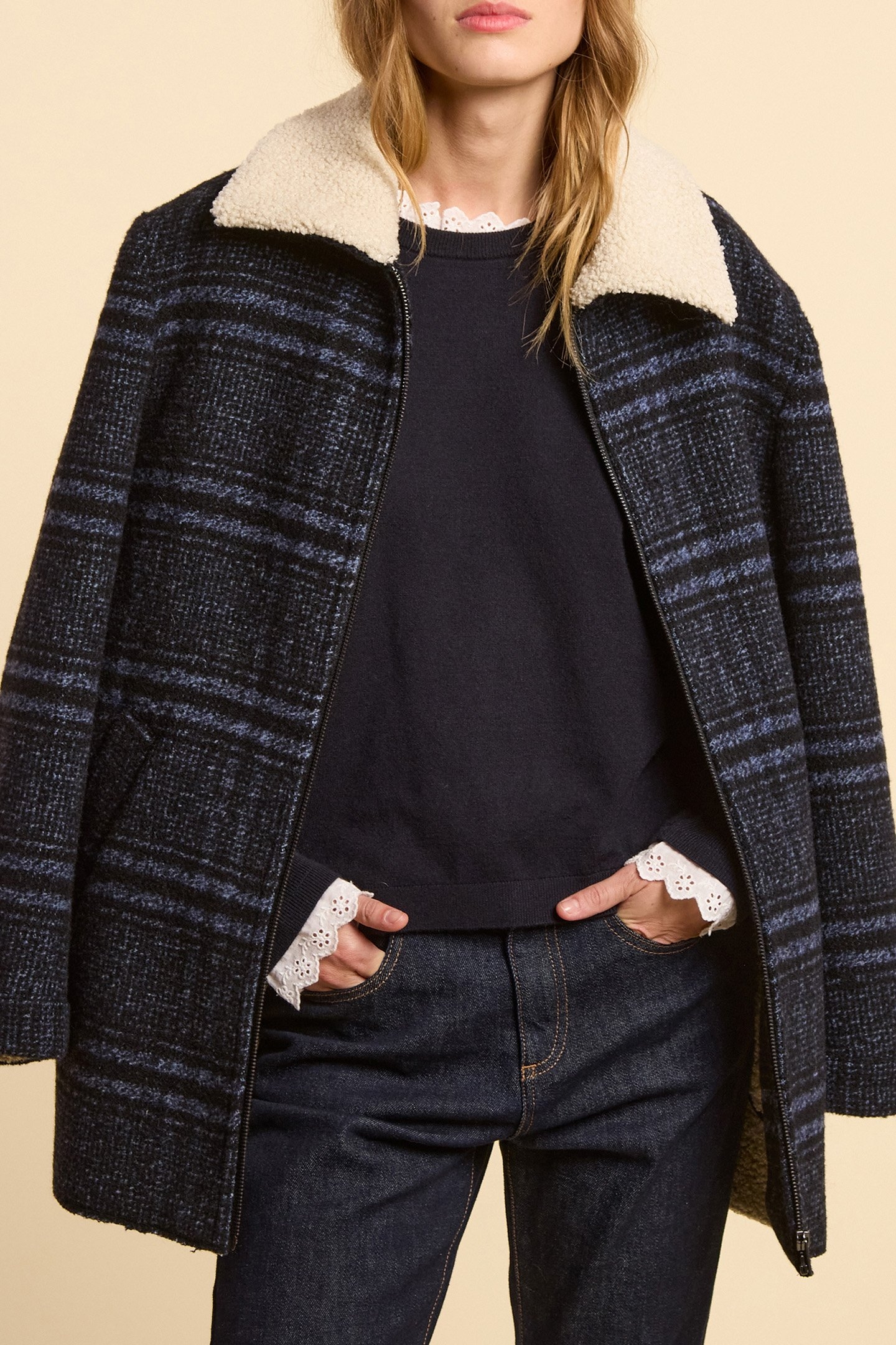 NAVY CHECK COAT NAVY 5