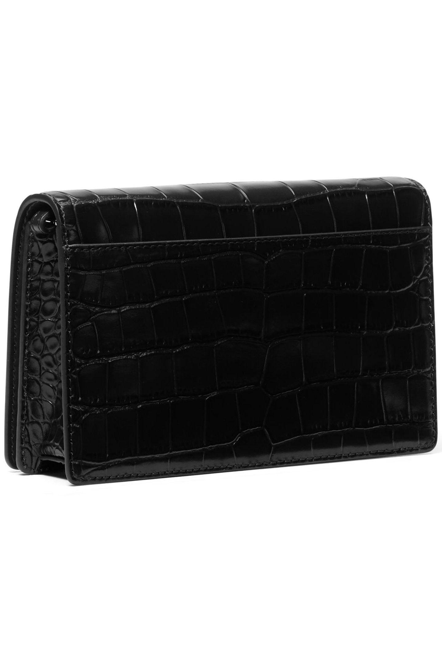 LEATHER FLAP CHAIN DETAIL CROSS BODY BAG IN BLACK 3