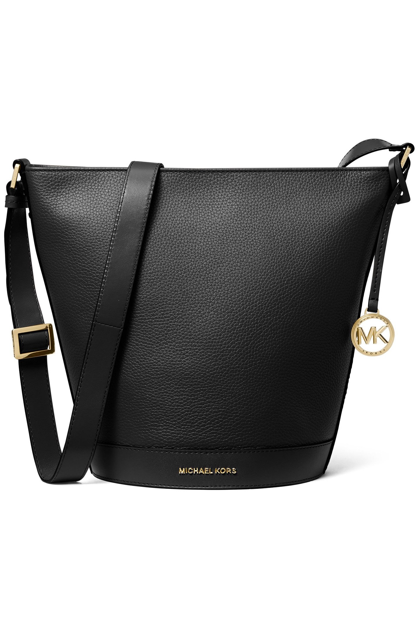 MEDIUM LEATHER TOP ZIP BUCKET MESSENGER BAG IN BLACK 1