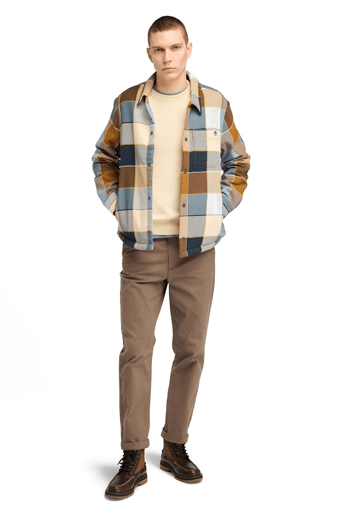 SHERPA LINED PLAID OVERSHIRT DARK WHEAT BOOT 3
