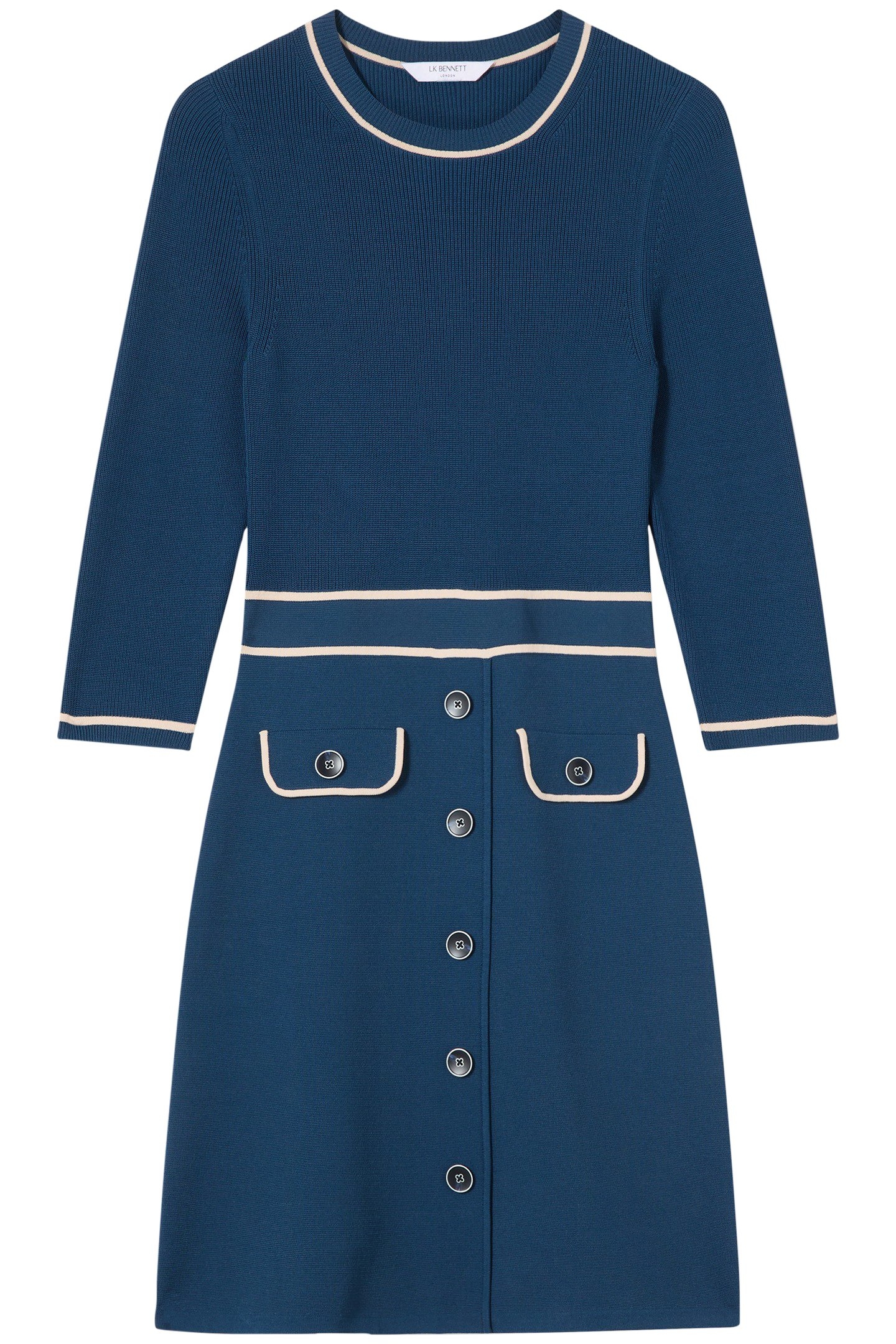 DR CIARA CREW KNIT DRES NAVY/CREAM 3