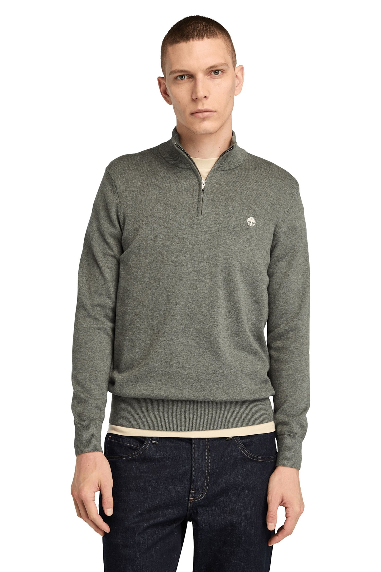 WILLIAMS RIVER COTTON 1/4 ZIP SWEATER DARK GREY HEATHER 1