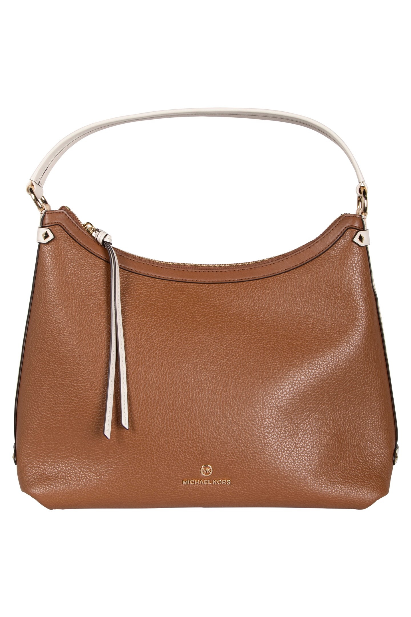 LEATHER HOBO SHOULDER BAG IN CREAM AND BROWN 2