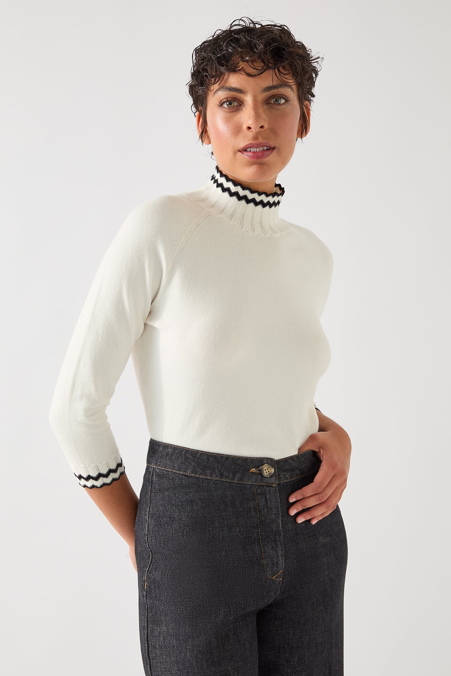 TK ETHEL FINE SWEATER IVORY/BLACK 1