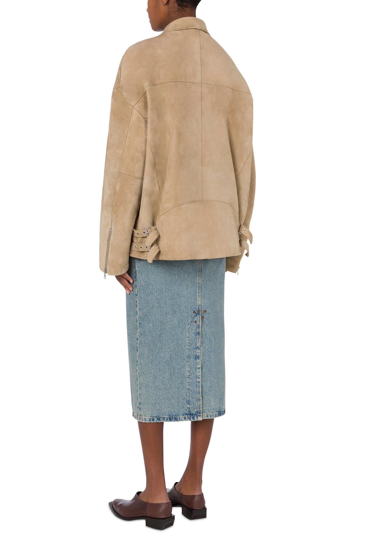OVERSIZED SUEDE BIKER JACKET BEIGE 2