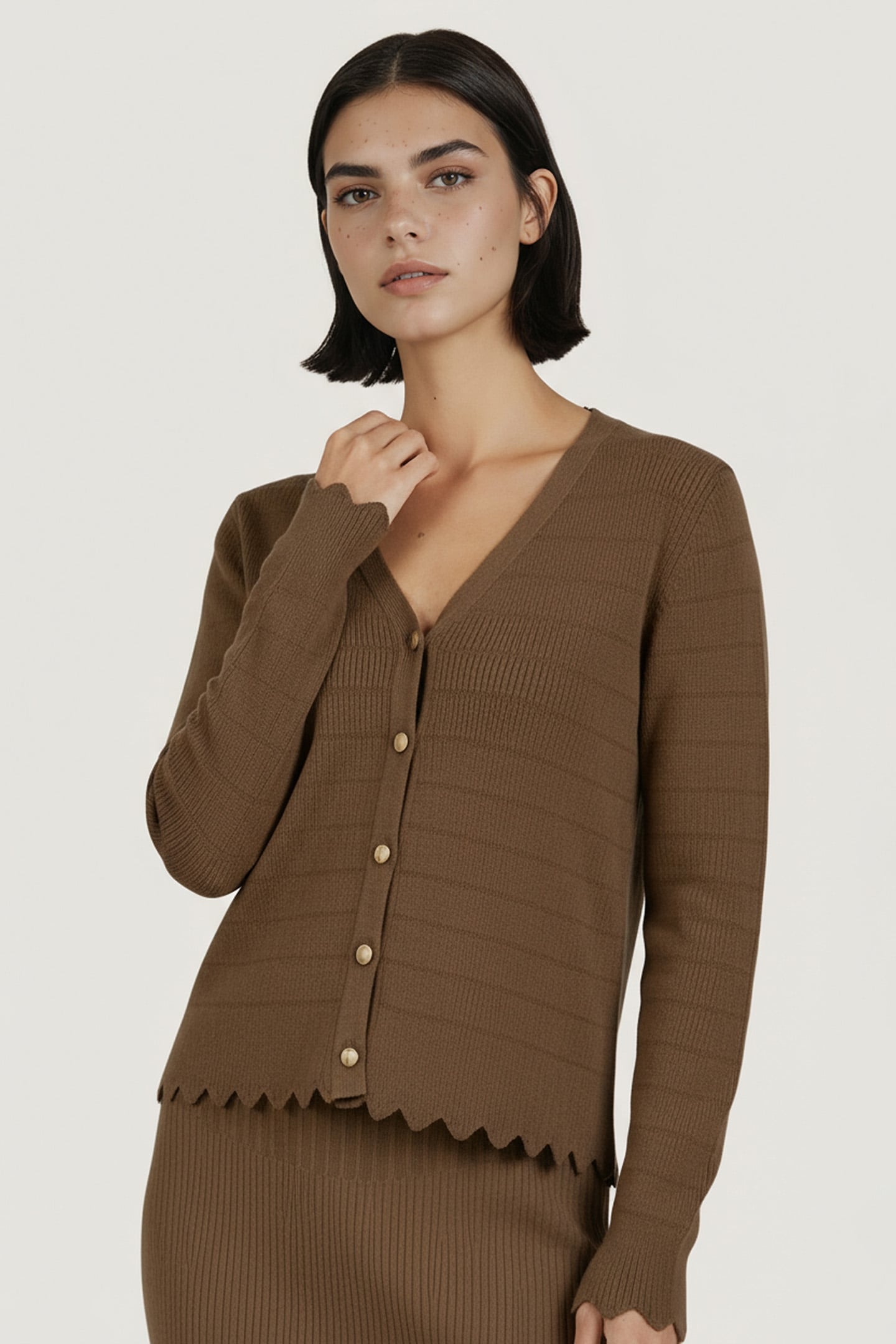 CARDIGAN SHORT FANCY KNIT ARMY GREEN 1