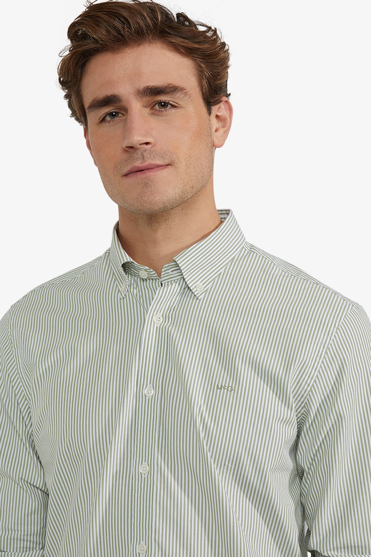 POPLIN STRIPE PEACHED SHIRT MOSS GREEN 7