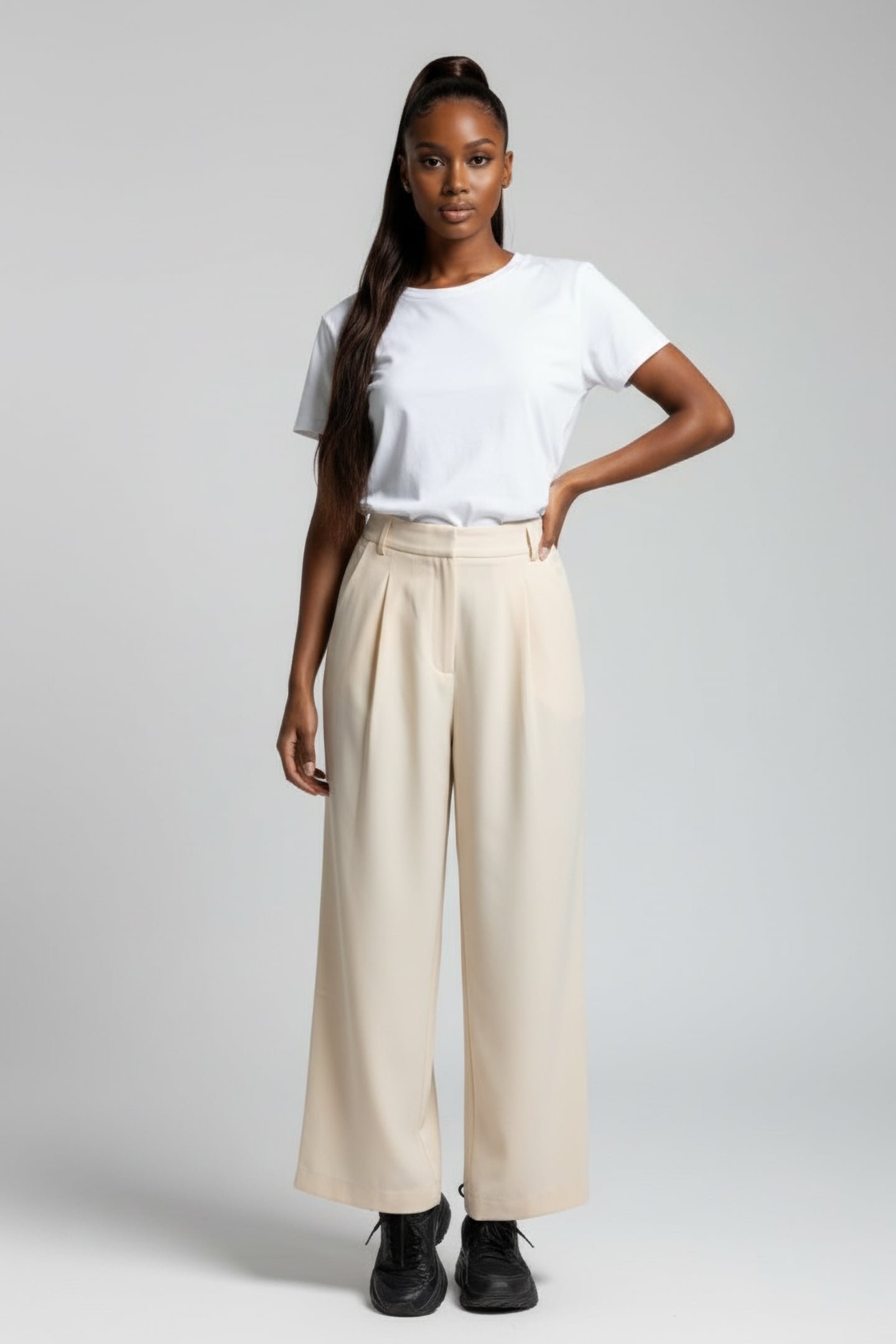 SLEEK TAILORED WIDE LEG SUIT TROUSERS CLASSIC CREAM 1