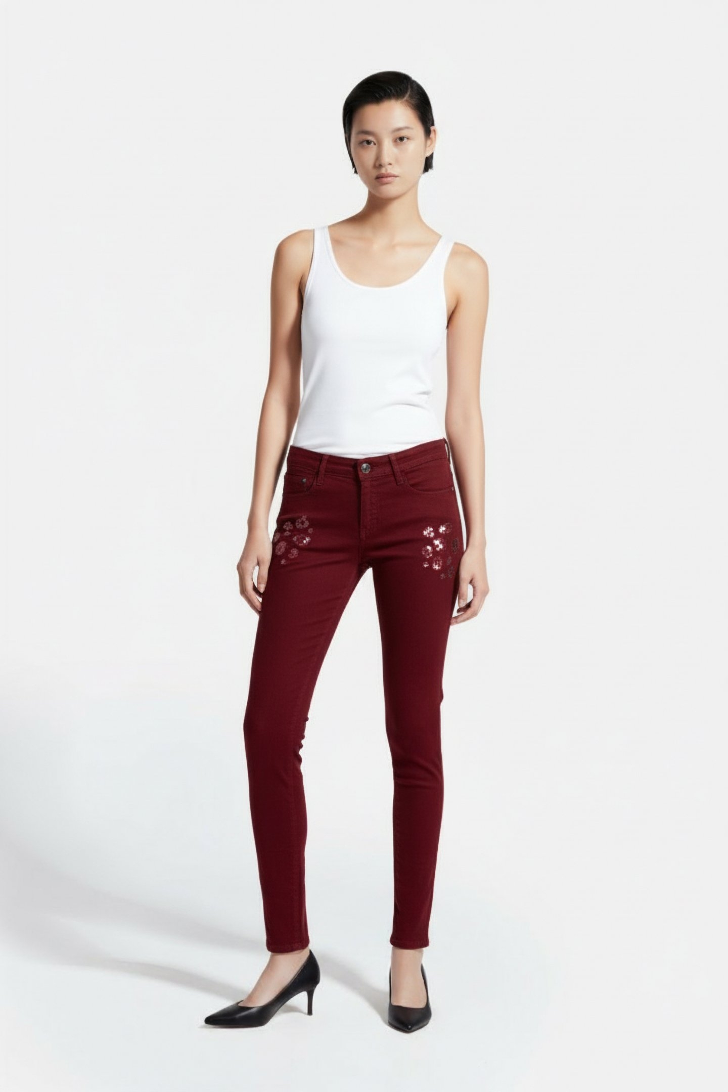 COTTON FITTED PANTS IN RED 1