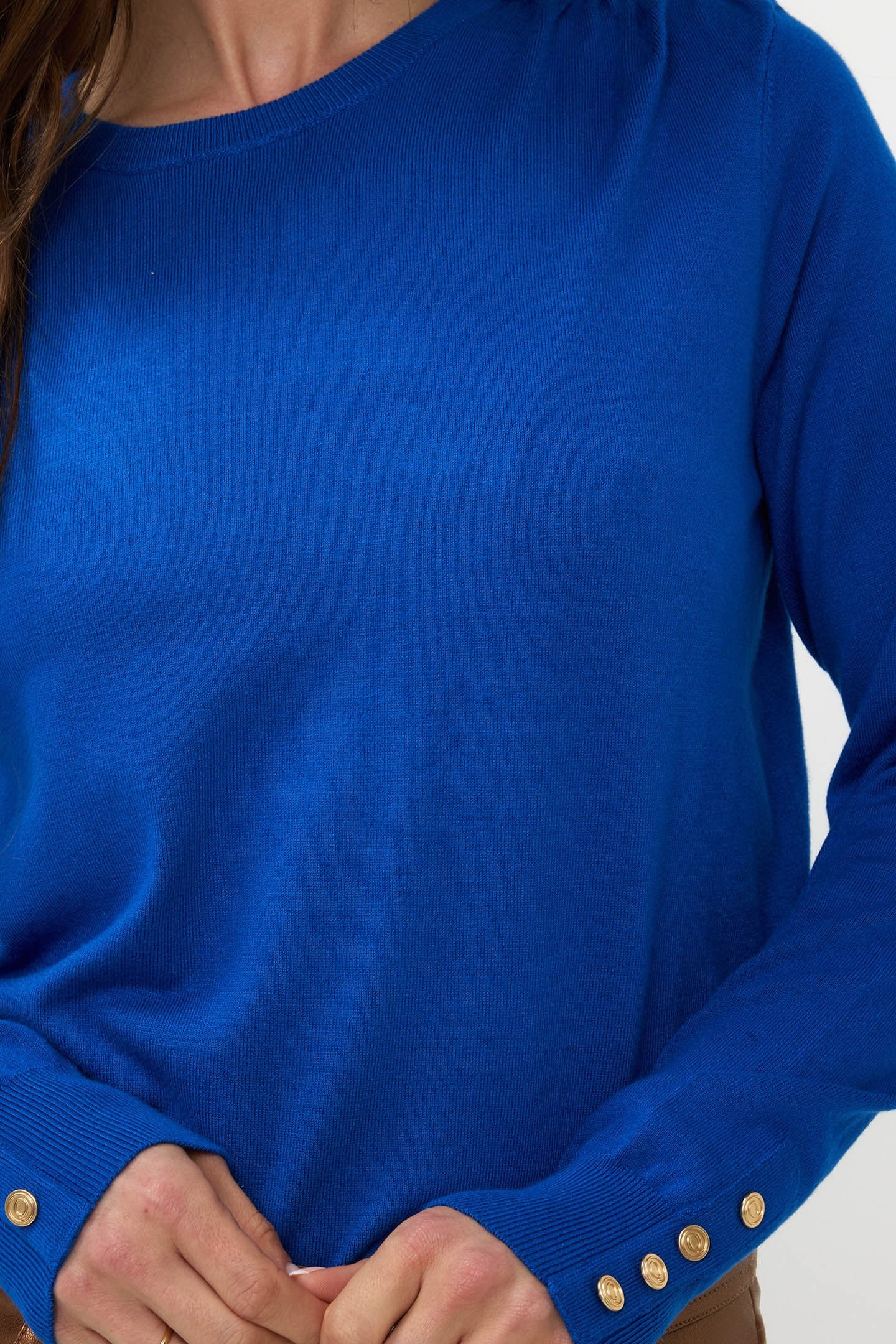 SWEATER GATHERING BUTTON DETAILS BASIC KNIT BRILLIANT BLUE 5