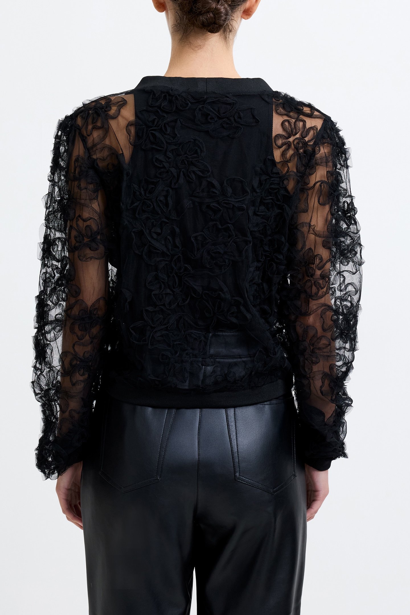 APPLIQUE MESH CARDIGAN BLACK 2