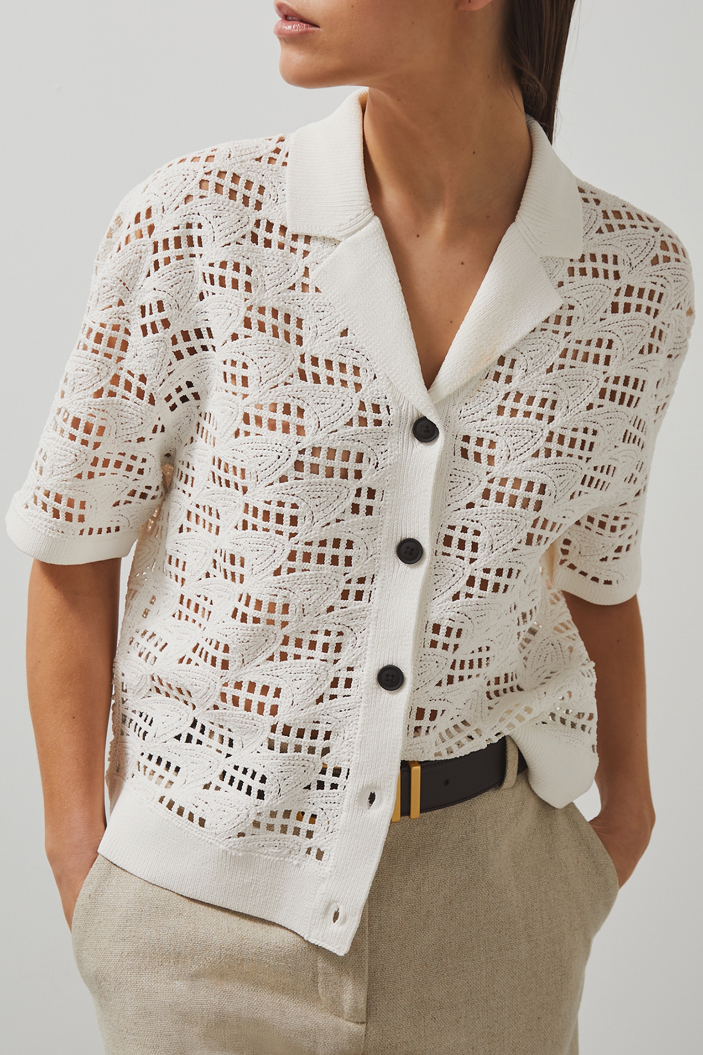 SS CROCHET CUBAN SHIRT WHITE 1