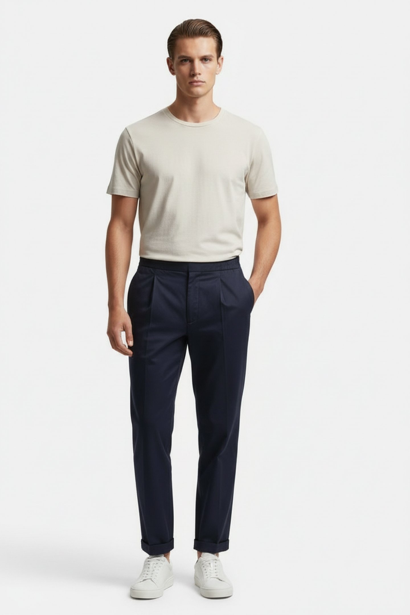 LINEN BLEND TROUSER NAVY 2