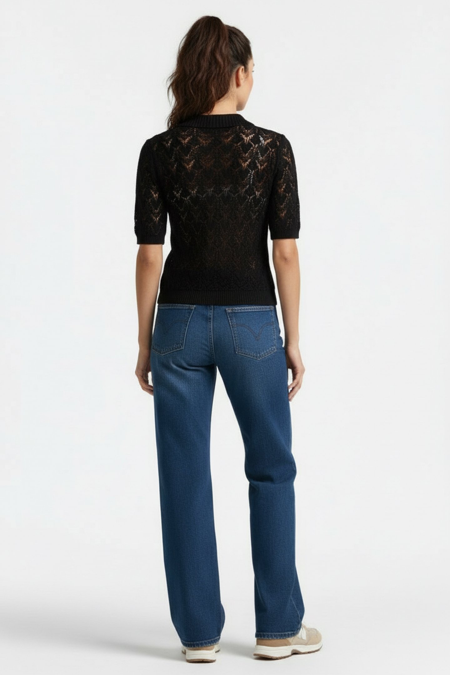 CROCHET KNIT POLO BLACK 2