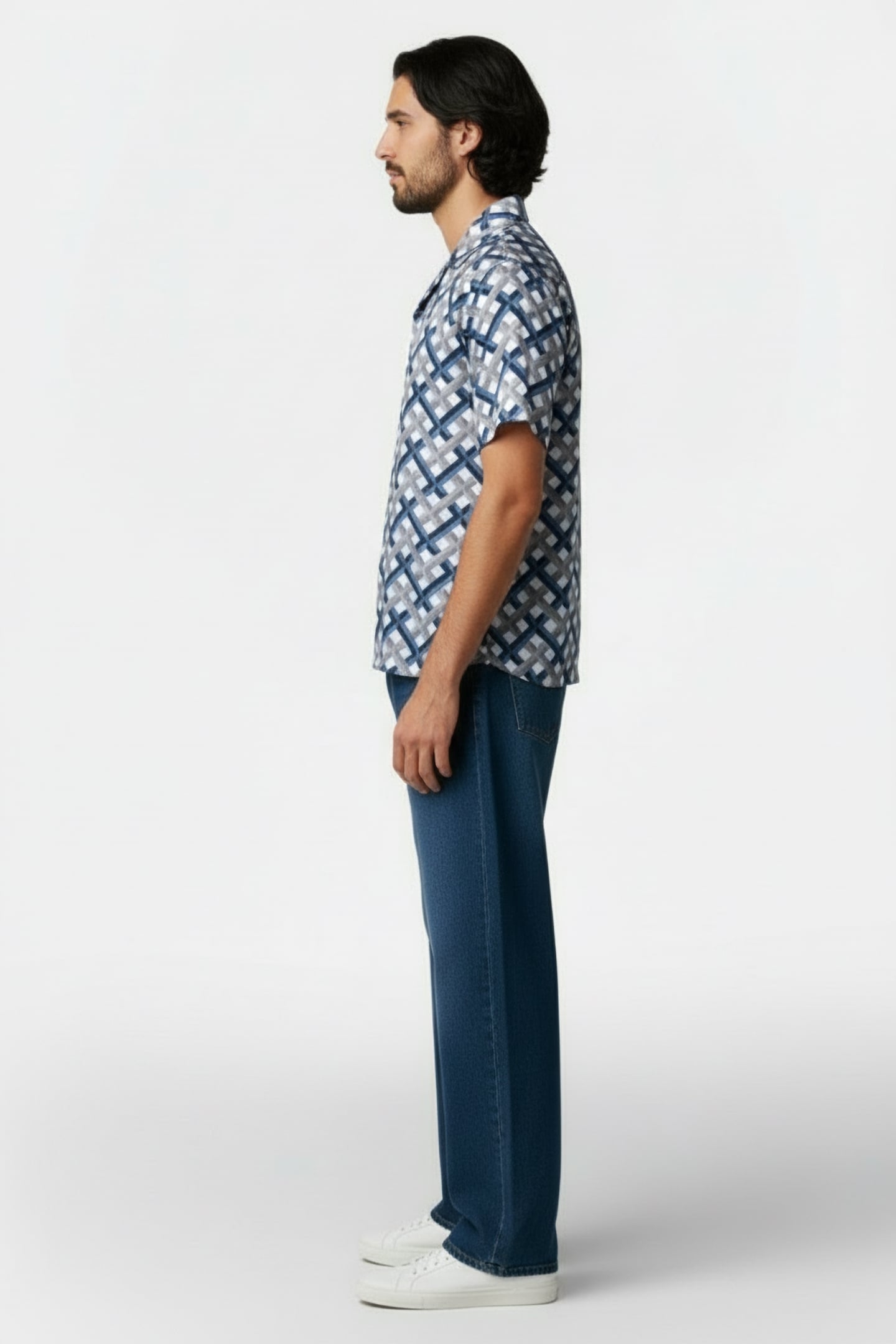 PRINTED CUBAN COLLAR SHIRT BLUE 3
