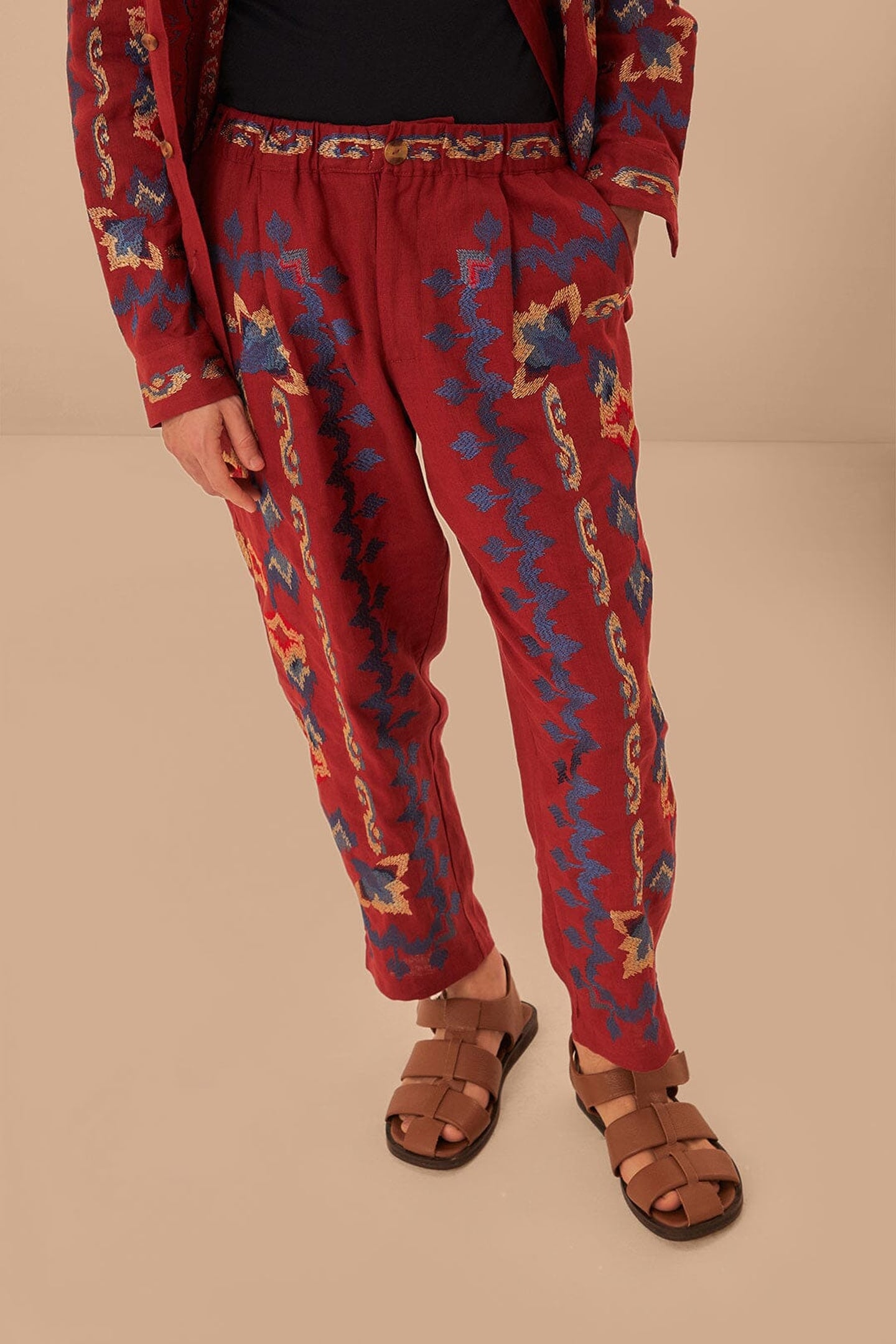 FLORAL EMBROIDERY JACQUARD PANTS 1