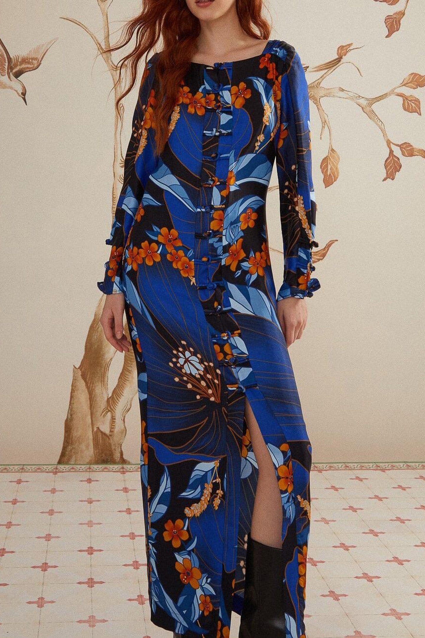 PIETRA FLORAL BLACK LONG SLEEVE MIDI DRESS 2