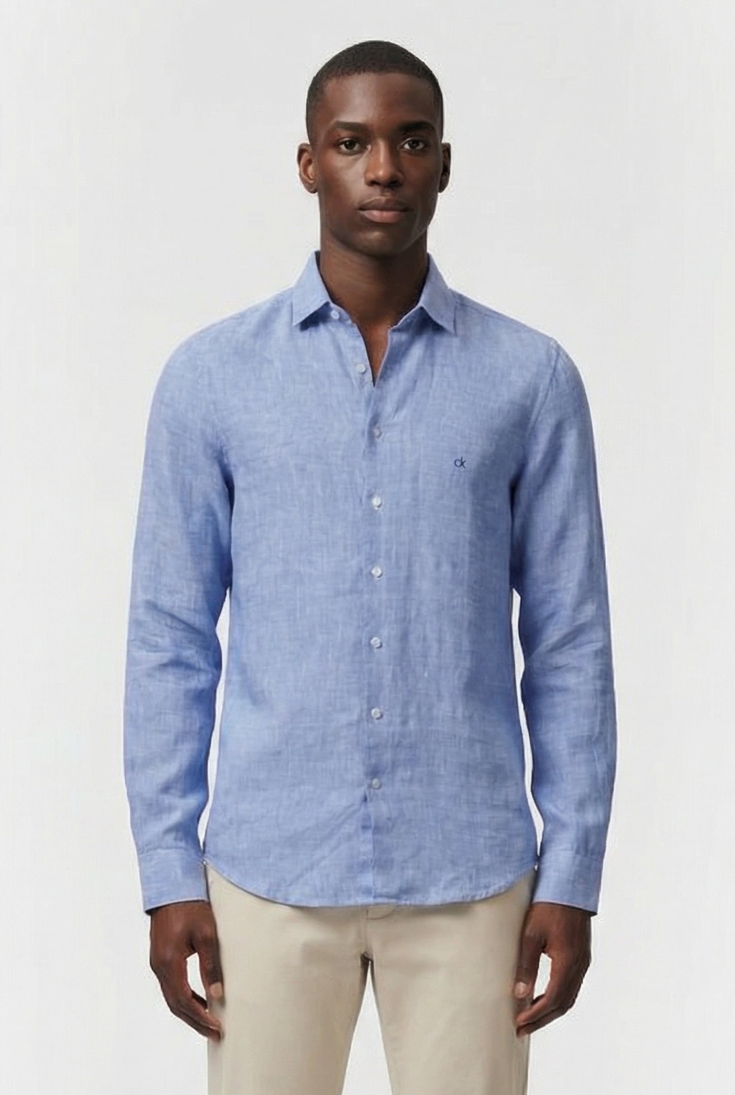 LINEN SOLID SLIM SHIRT BLUE 1