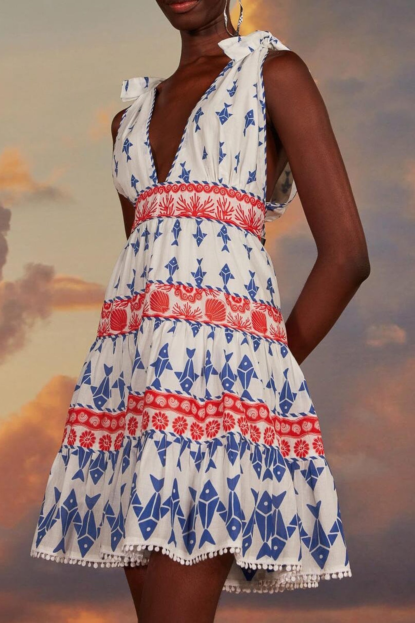 GRAPHIC FISHES OFF WHITE MINI DRESS 1