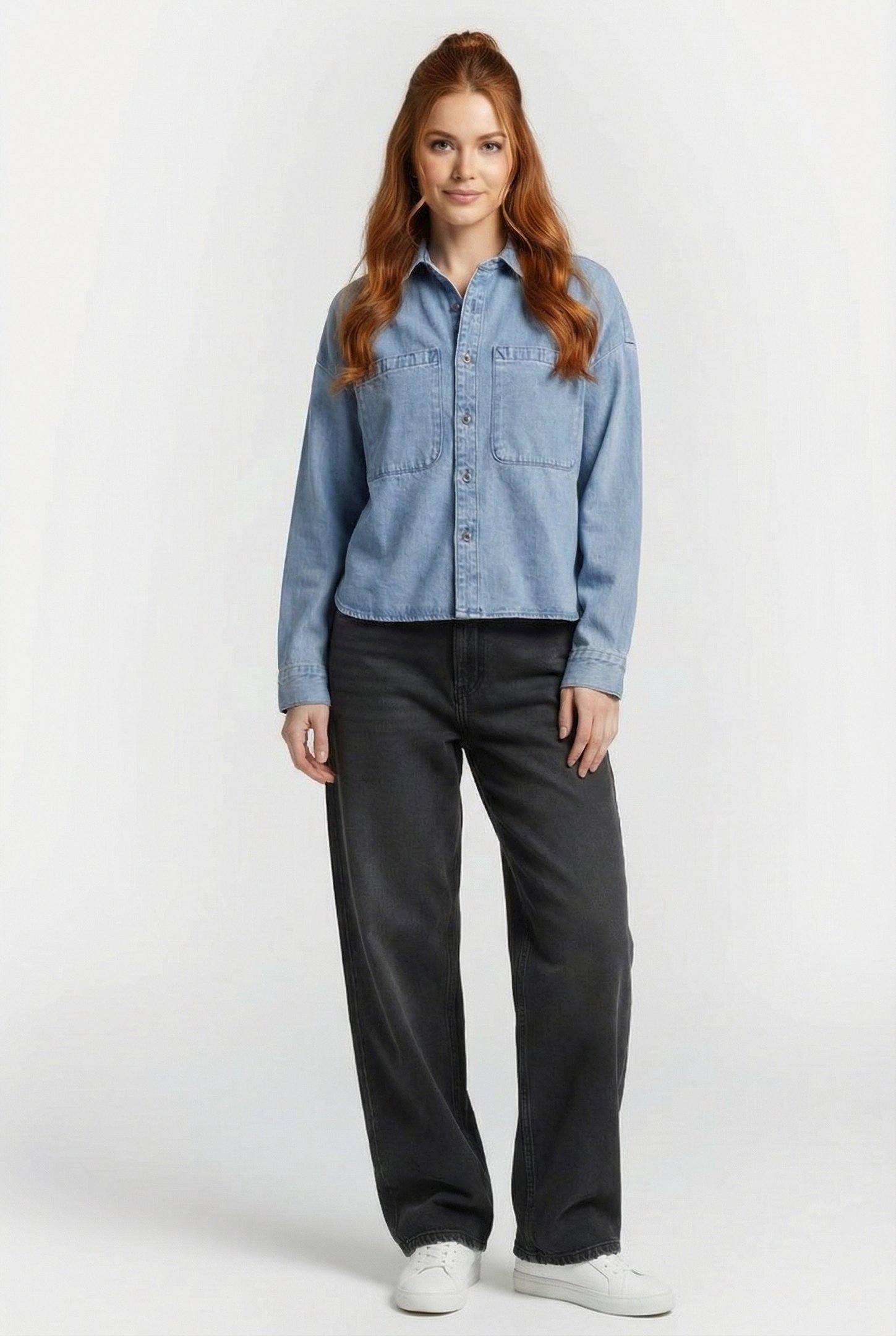 ANTICA BOXY DENIM LS SHIRT STONE WASH 1