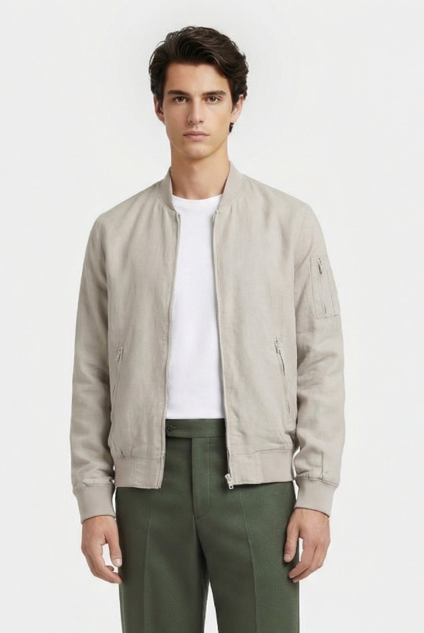 BOMBER LINEN JACKET STONE 1