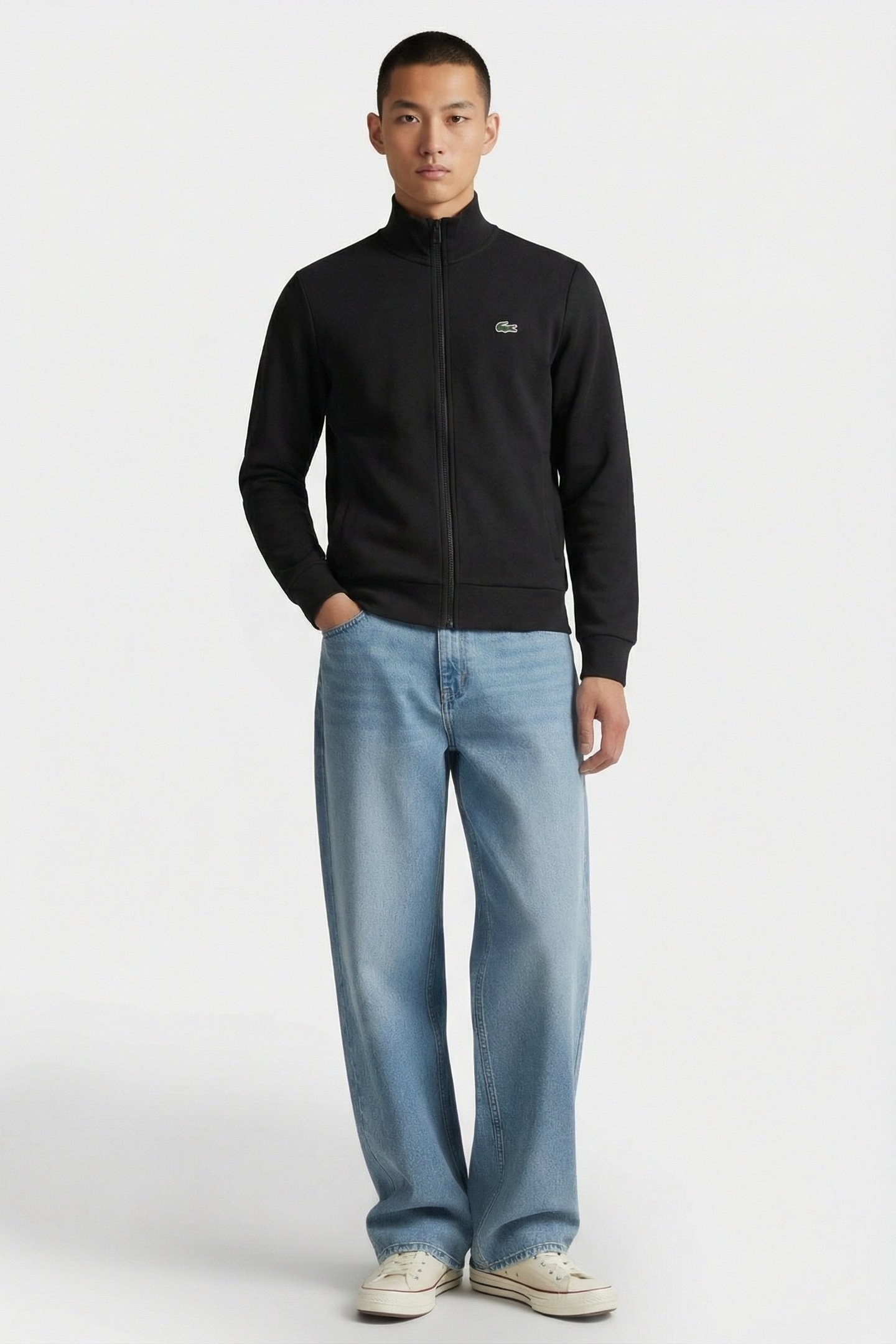 ZIP-UP HIGH NECK FLEECE SWEATSHIRT BLACK 1