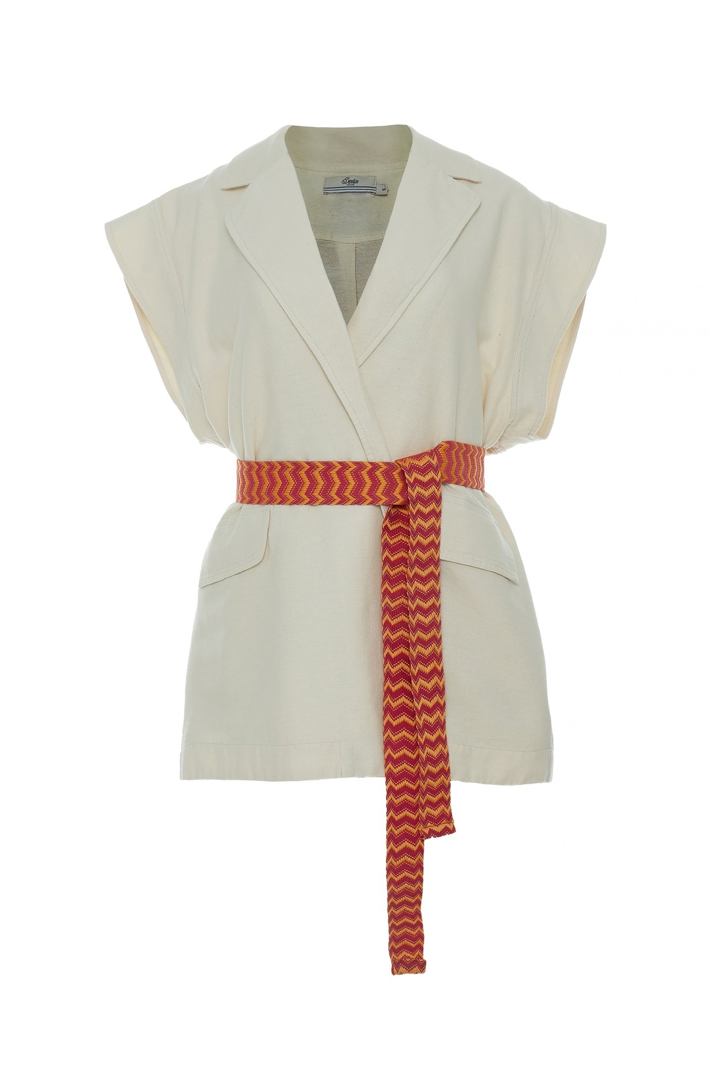 LAUGH VEST JACKET JACQUARD WITH BELT RED ORANGE 1