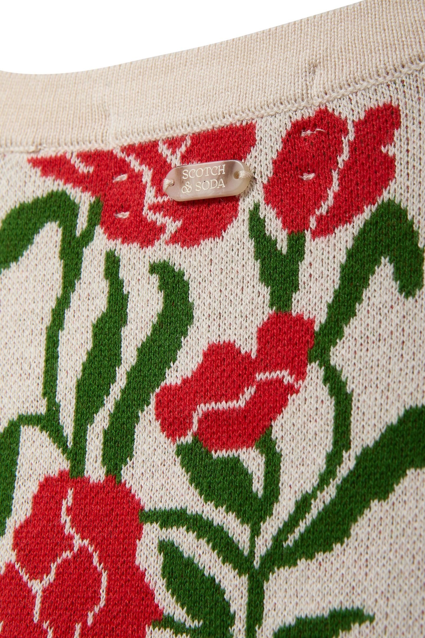 CREW NECK CARDIGAN WHITECAP GRAY/POINSETTIA/GARDEN GREEN 7