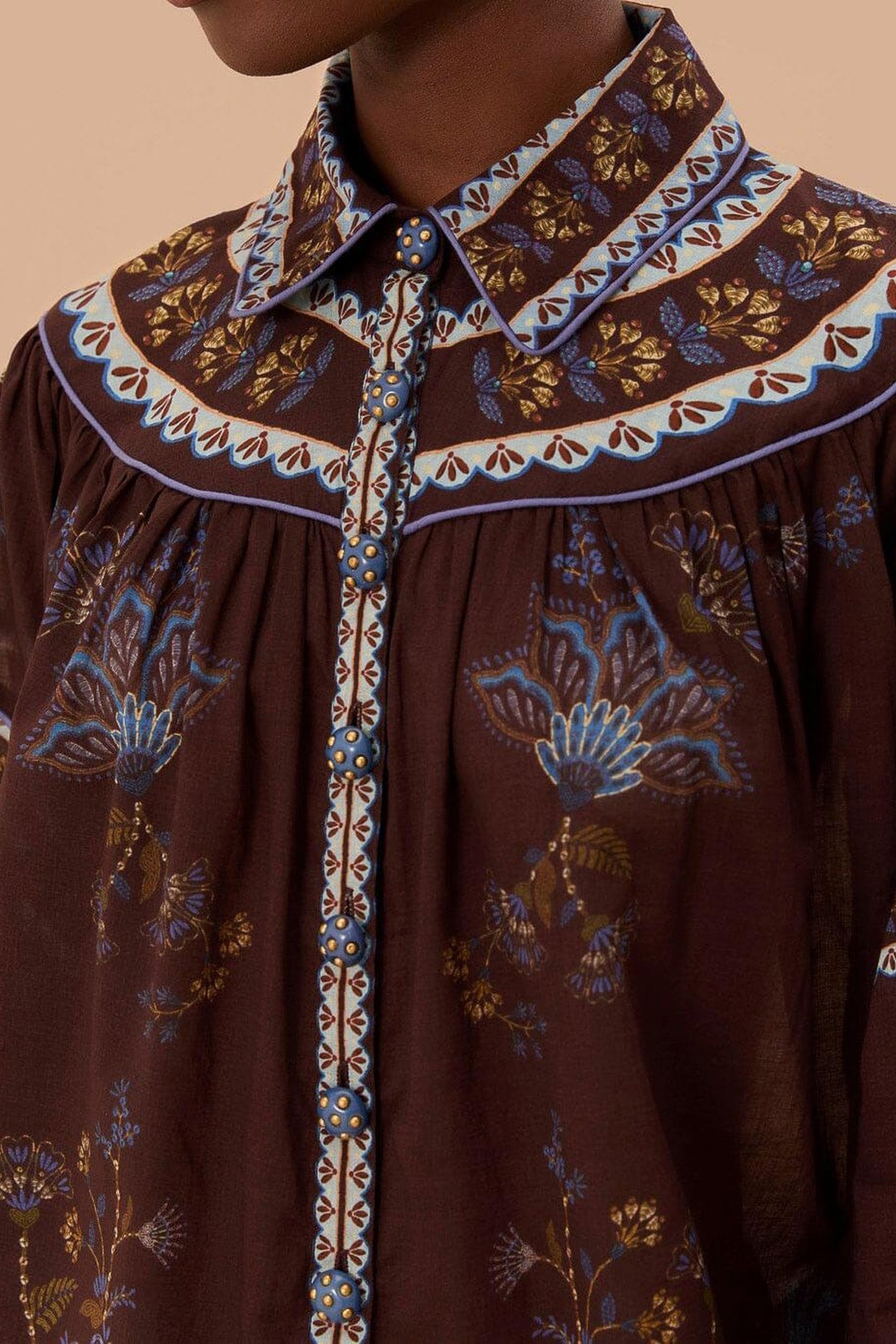 EMBROIDERED GARDEN BROWN BLOUSE 3