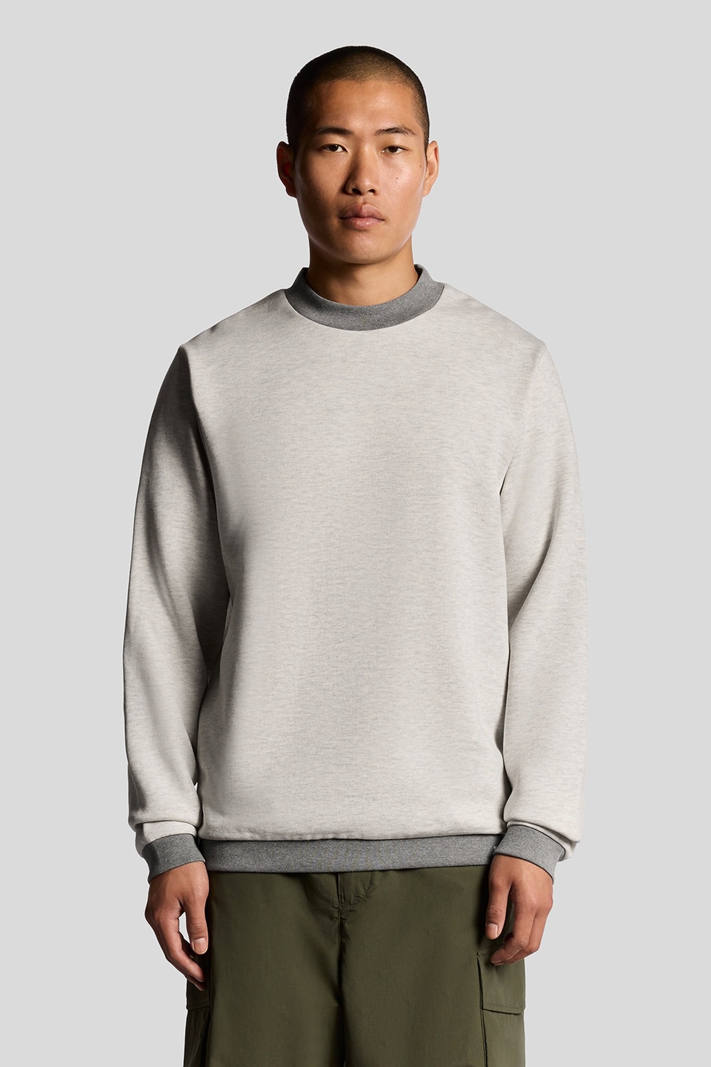 HALF RAGLAN CREW NECK SWEATSHIRT LIGHT GREY MARL 1