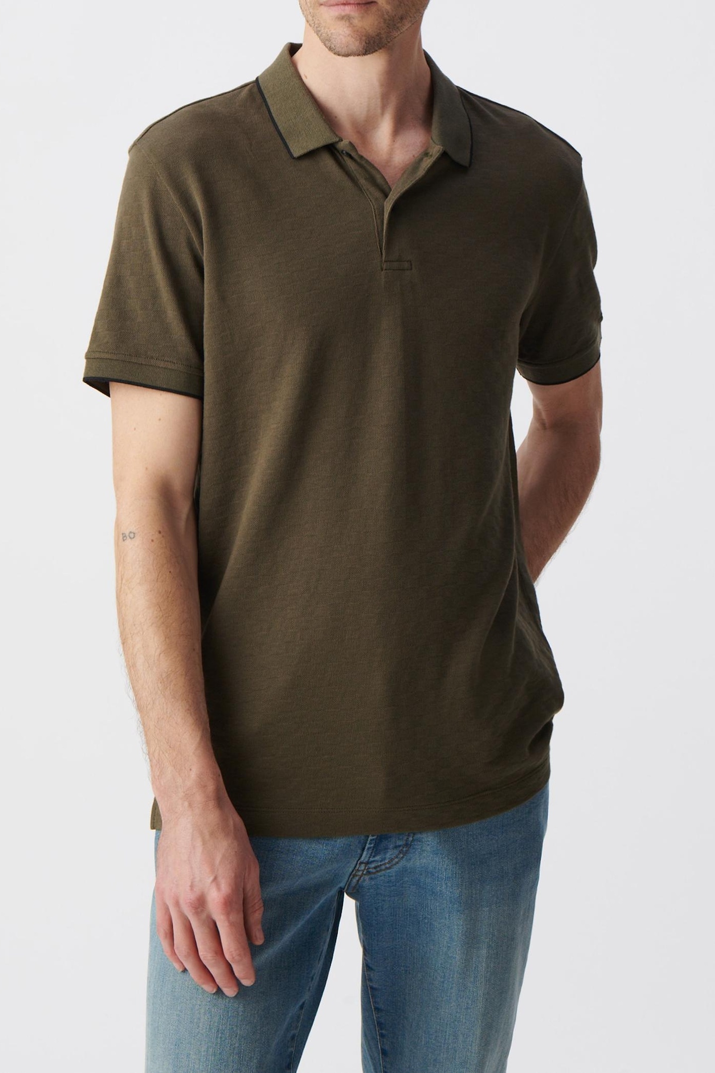 KHAKI ORGANIC COTTON CHECK JACQUARD POLO SHIRT 2