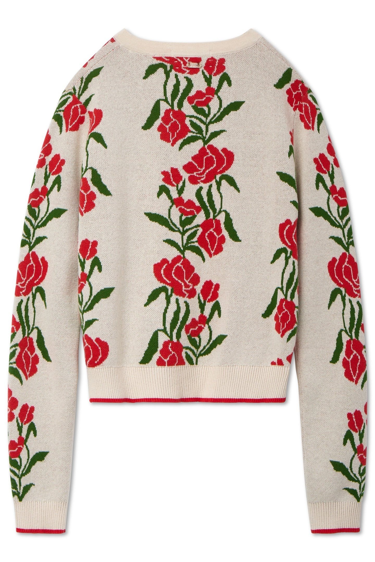 CREW NECK CARDIGAN WHITECAP GRAY/POINSETTIA/GARDEN GREEN 5