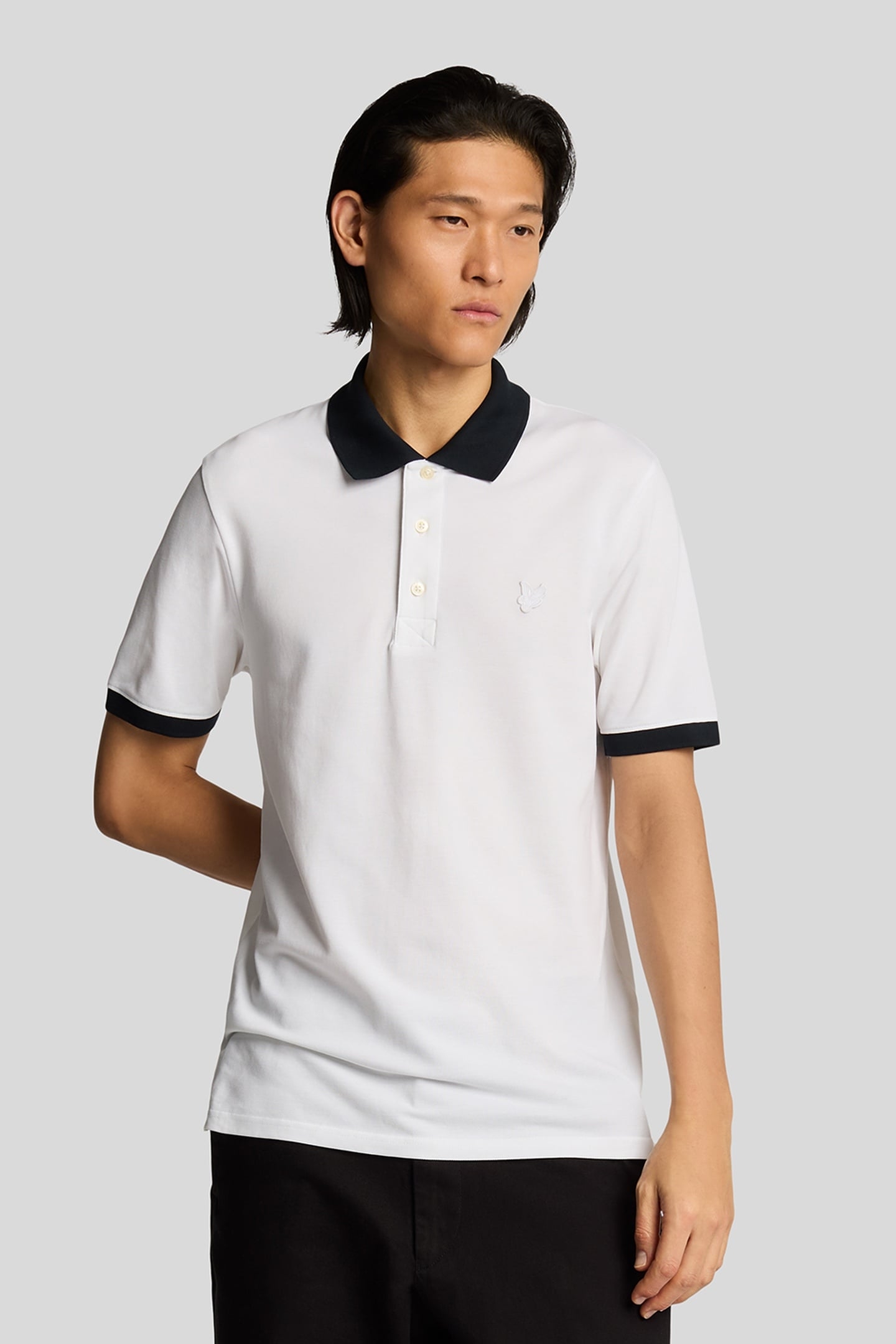SUPERFINE RINGER POLO SHIRT WHITE/DARK NAVY 1