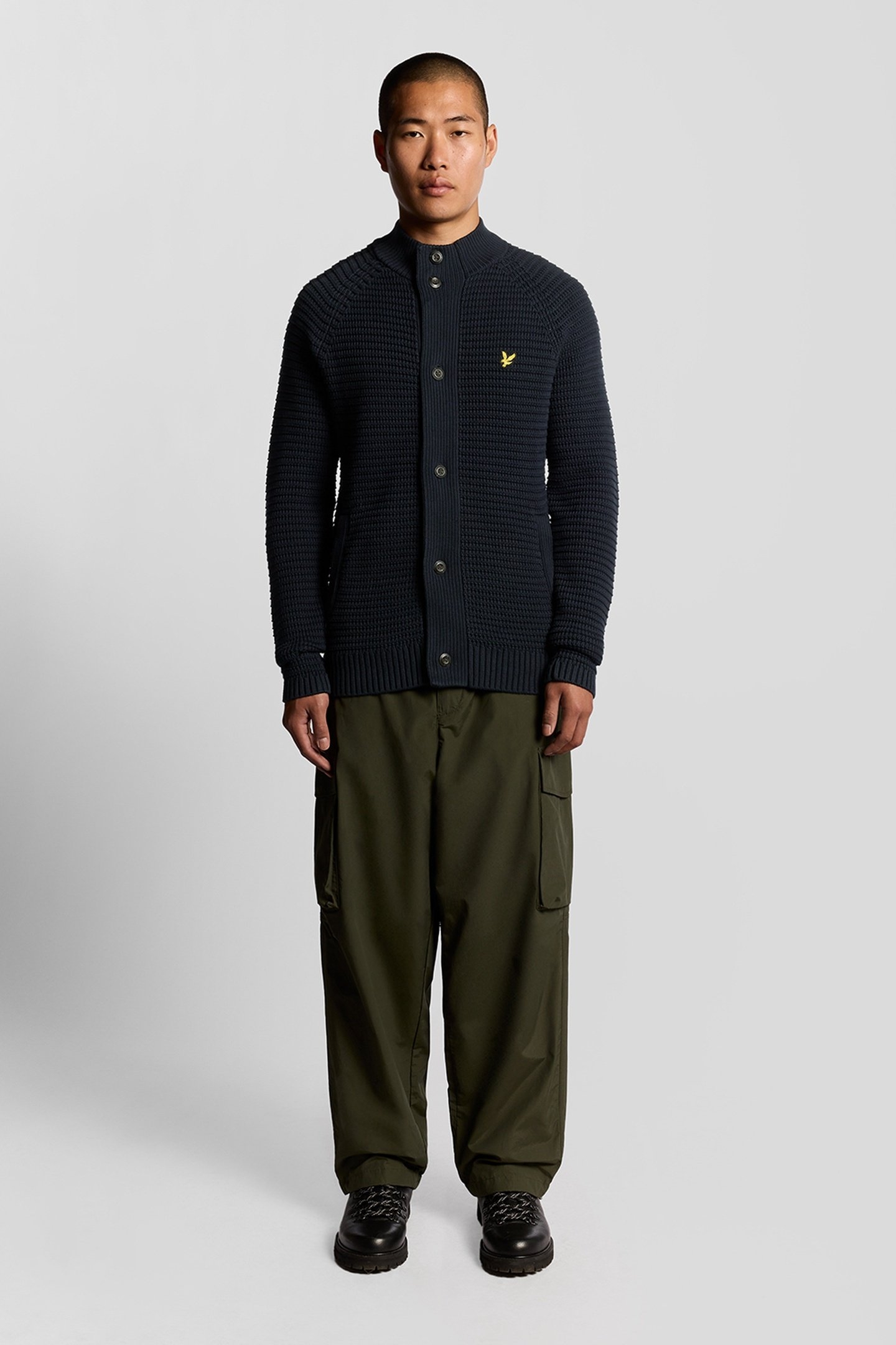 BUTTON THROUGH FUNNEL NECK JUMPER DARK NAVY 2