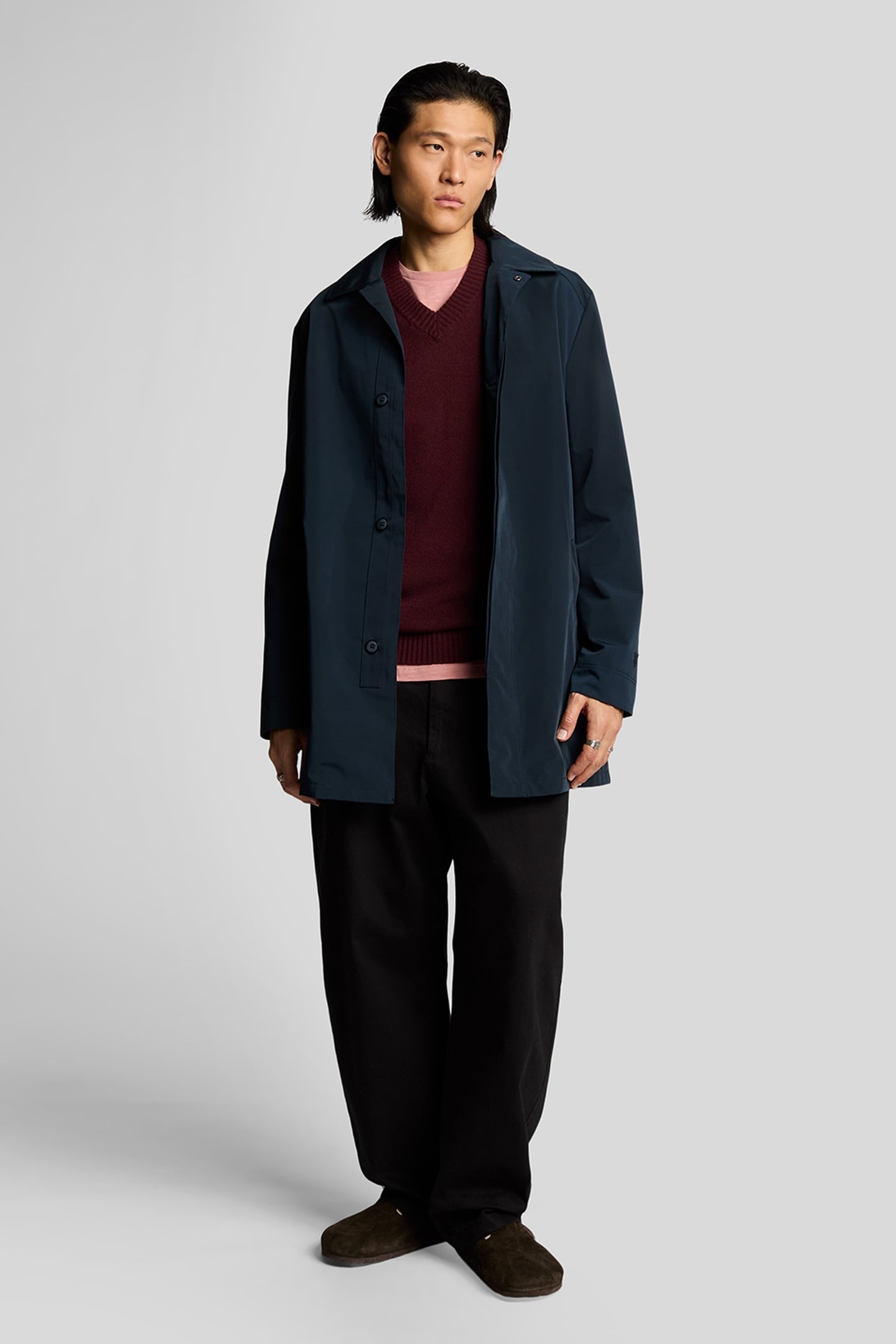 SADDLE SLEEVE V NECK JUMPER BURGUNDY HEATHER 1