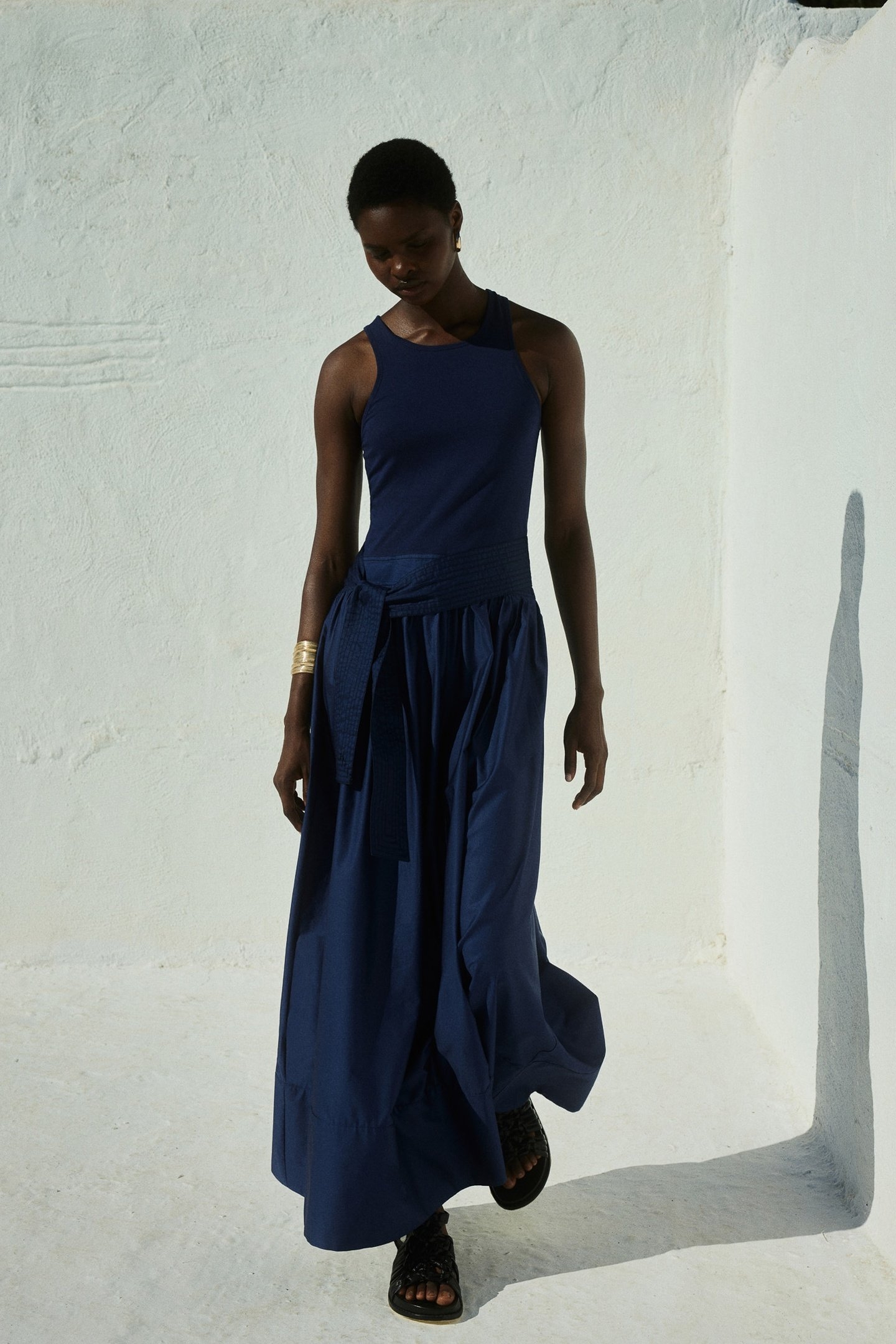 LIVELY LONG DRESS POPLIN WITH BELT NAVY 5