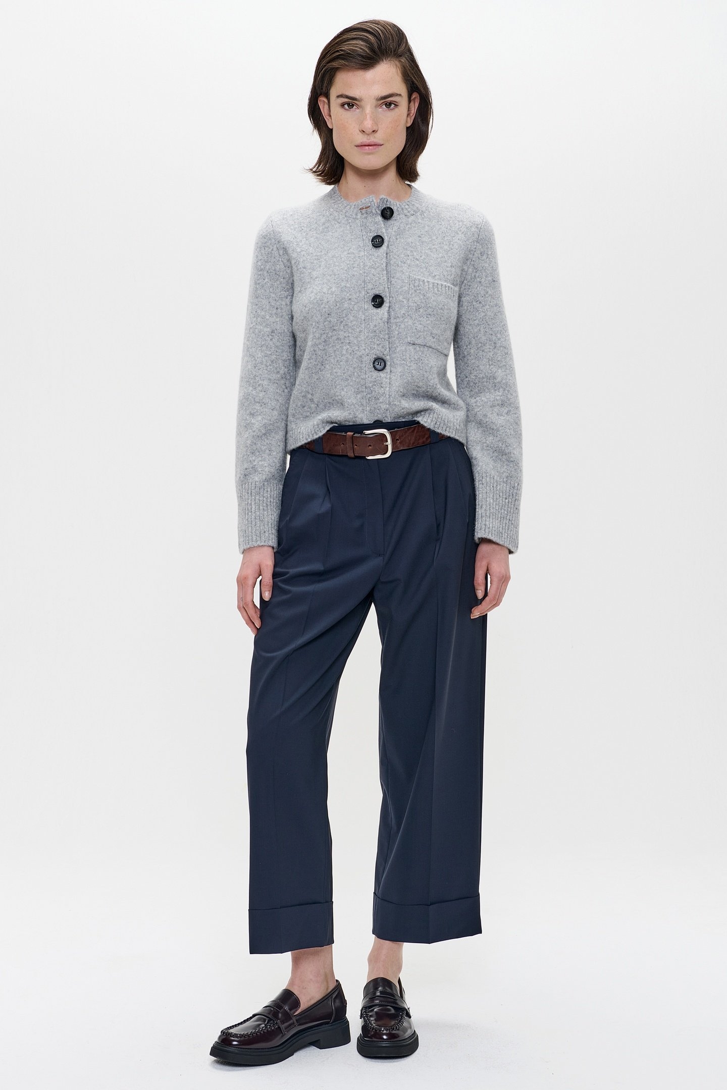 WOOL CROPPED CARDIGAN LIGHT GREY MELANGE 2