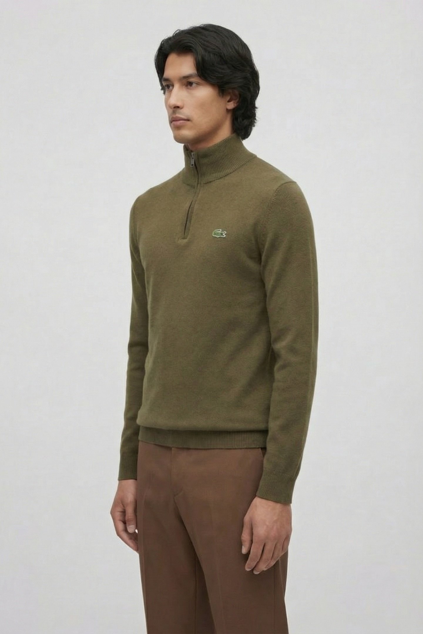 ZIPPED HIGH NECK COTTON SWEATER OLIVE 3