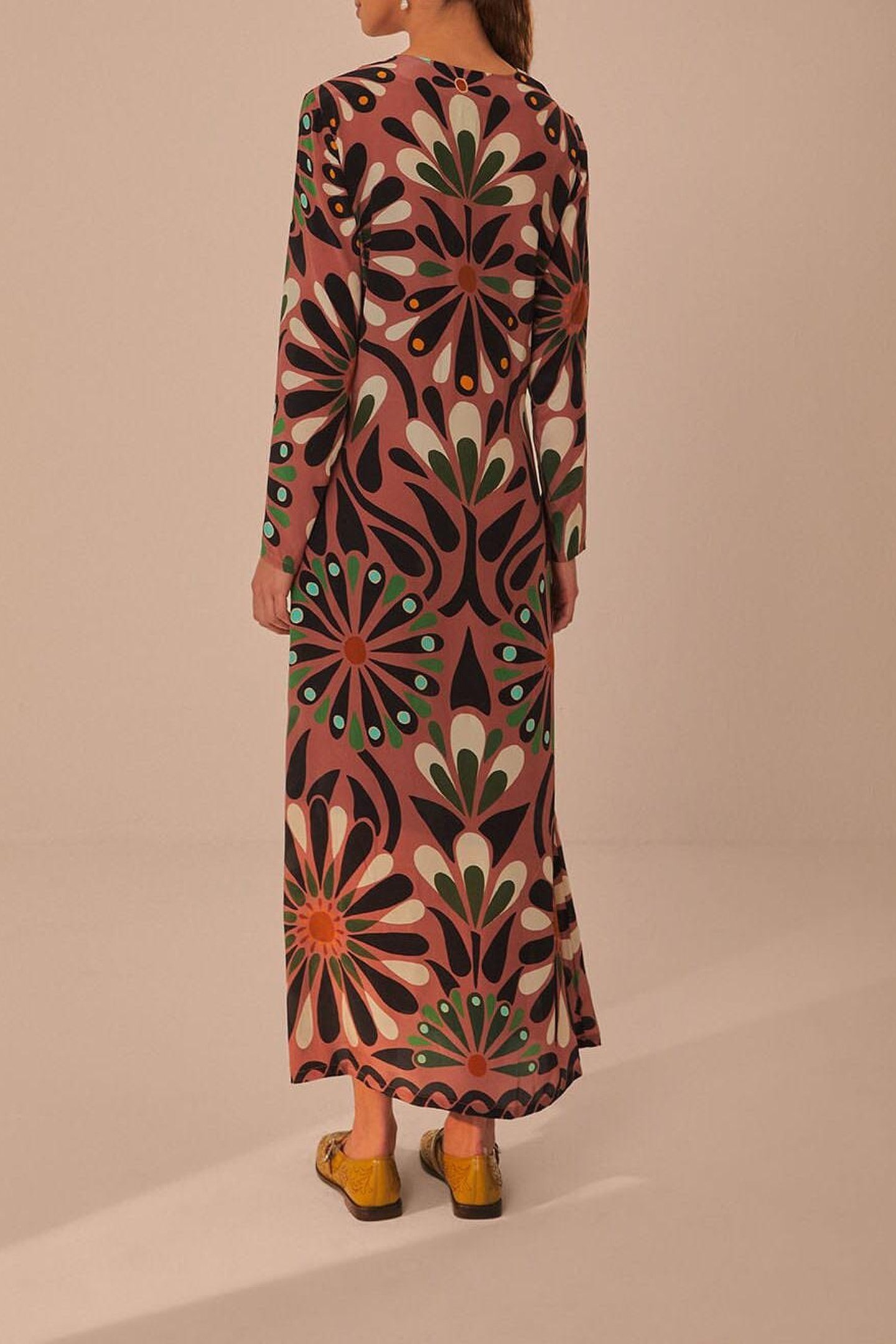 AINIKA FLOWERS PINK LONG SLEEVE MAXI DRESS 3