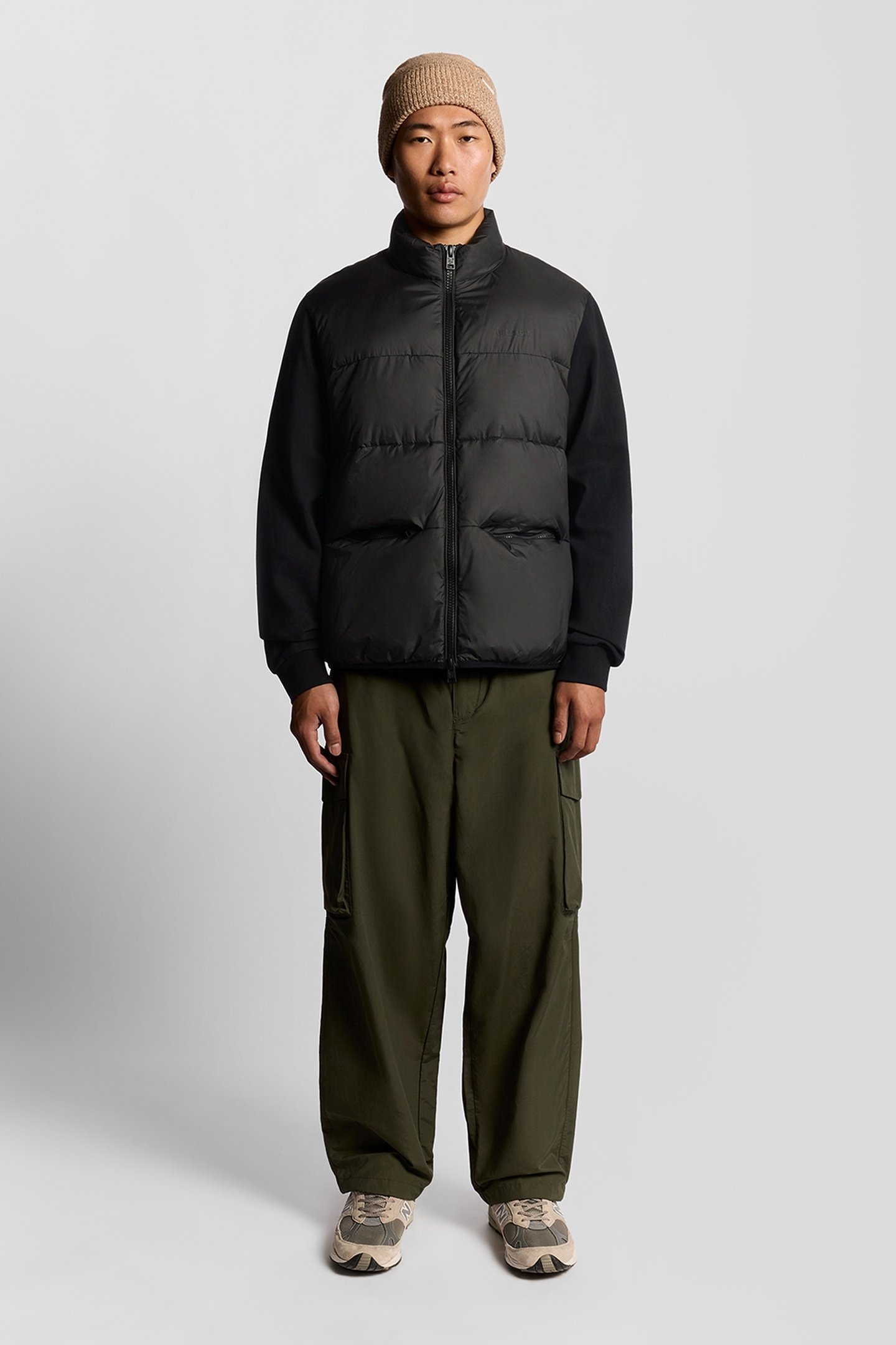 FUNNEL NECK HYBRID ZIP THROUGH JUMPER JET BLACK 2