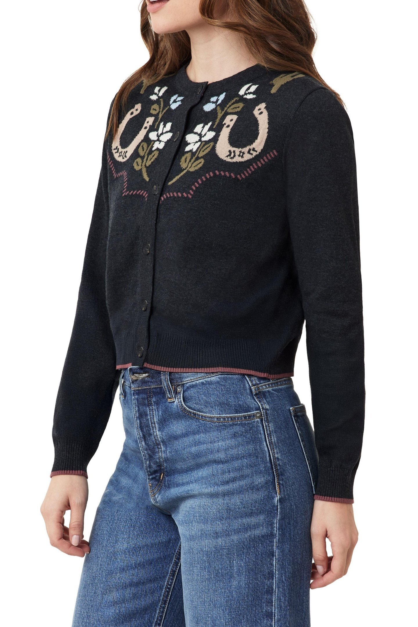 CREW NECK CARDIGAN CHARCOAL GREY HEATHER 1