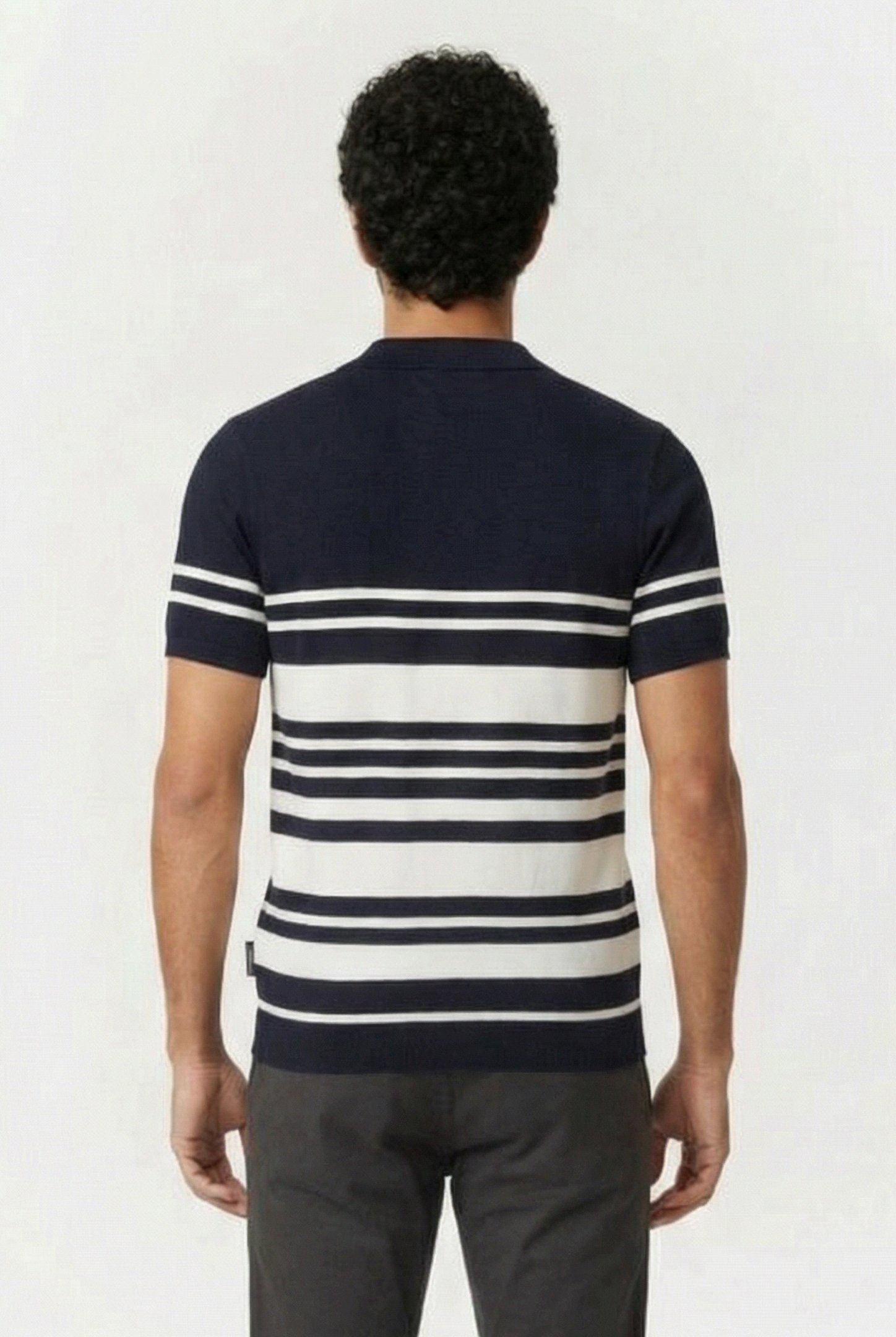 LUX STRIPE POLO SHORT SLEEVE MARINE/ECRU 2