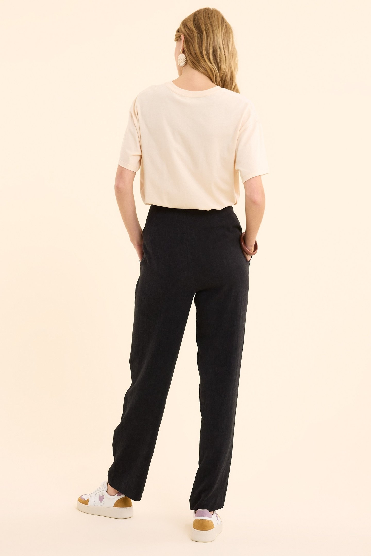BLACK COTTON LINEN SUIT PANTS BLACK 5